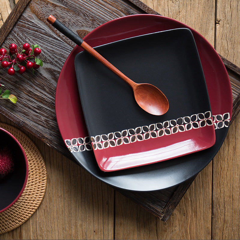 Nestasia Carmine Red and Black Square Plate 8 Inch - view 10