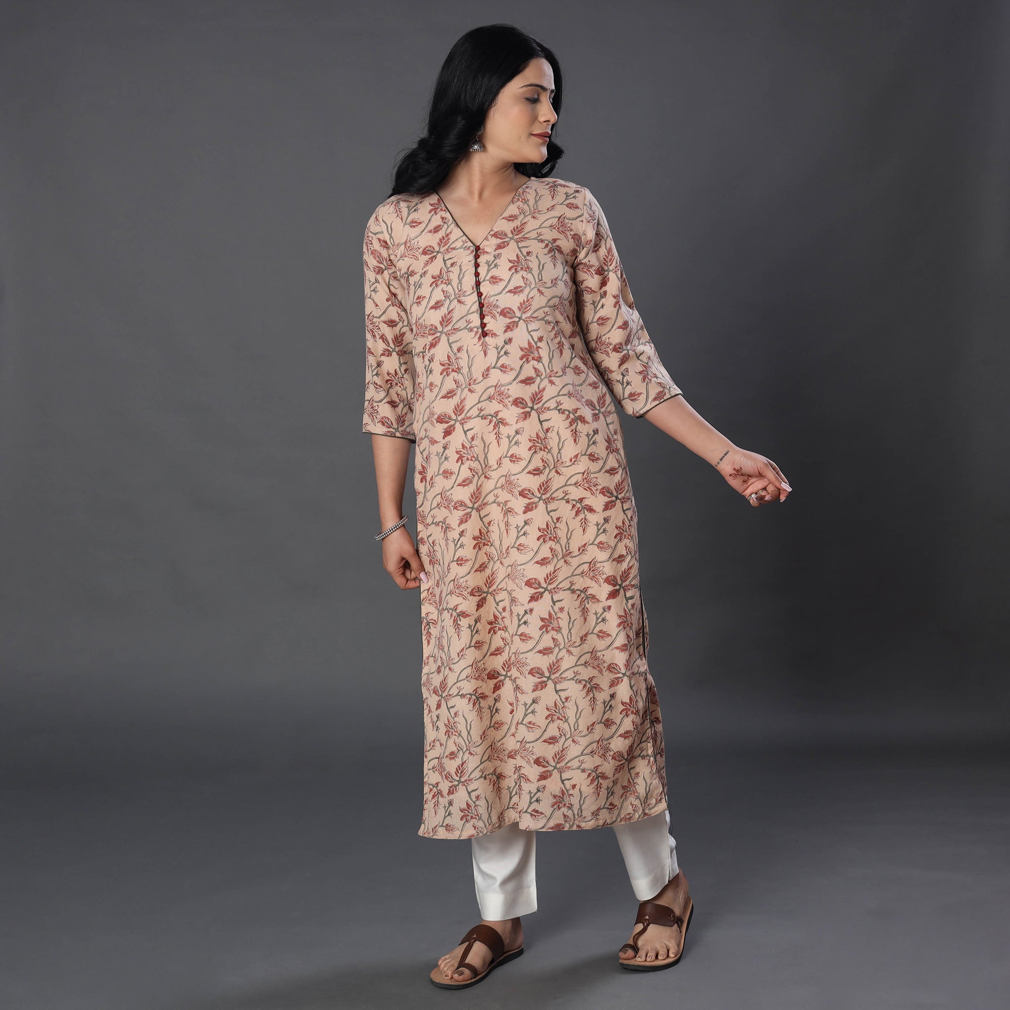 ITOKRI CASUALS Beige - Handwoven Wool Pedana Kalamkari Print Kurta - view 2
