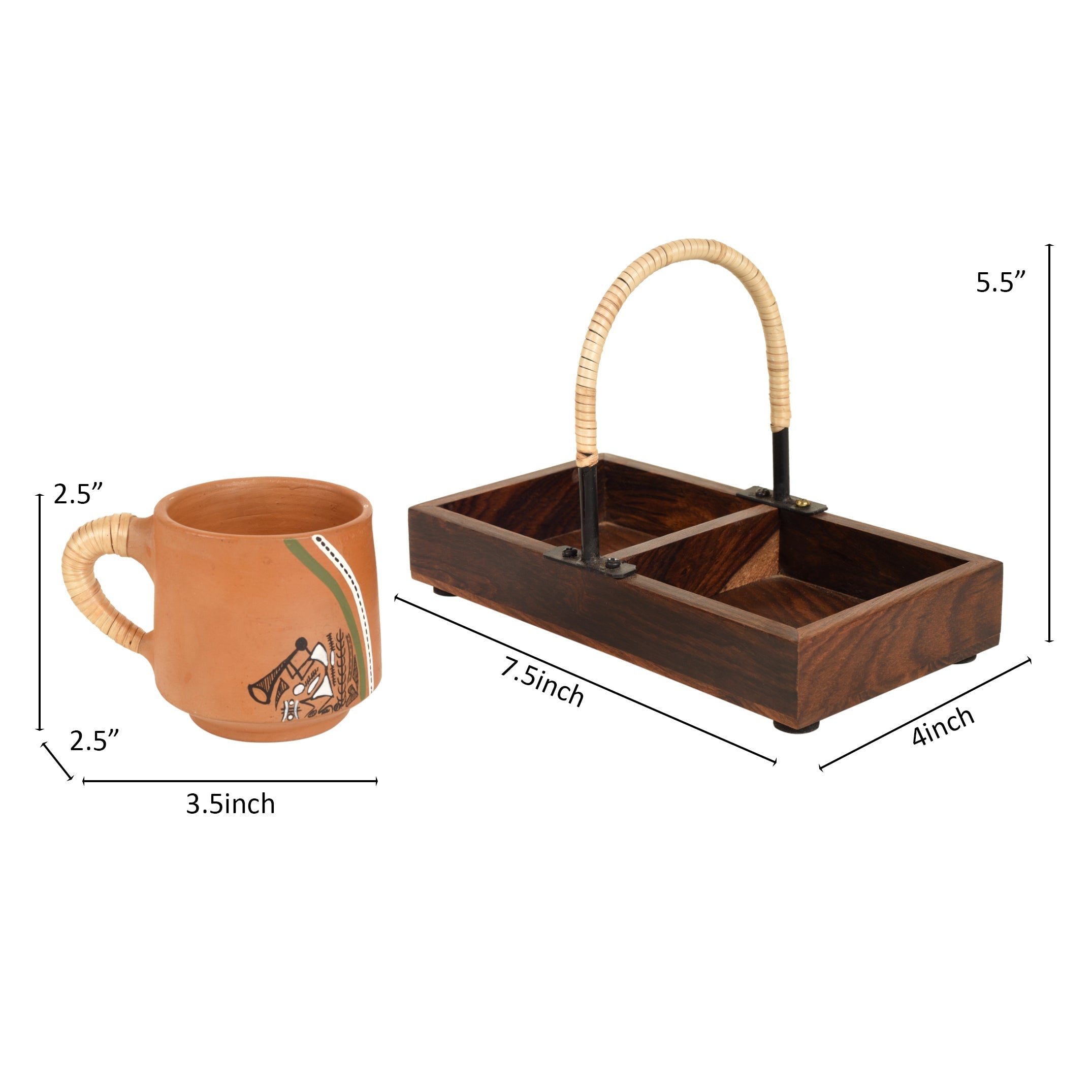 ART CREATIONS BY SUMAN SONTHALIA Brown - Happy Morning Earthen Cups with Cane Embellished Tray - view 6
