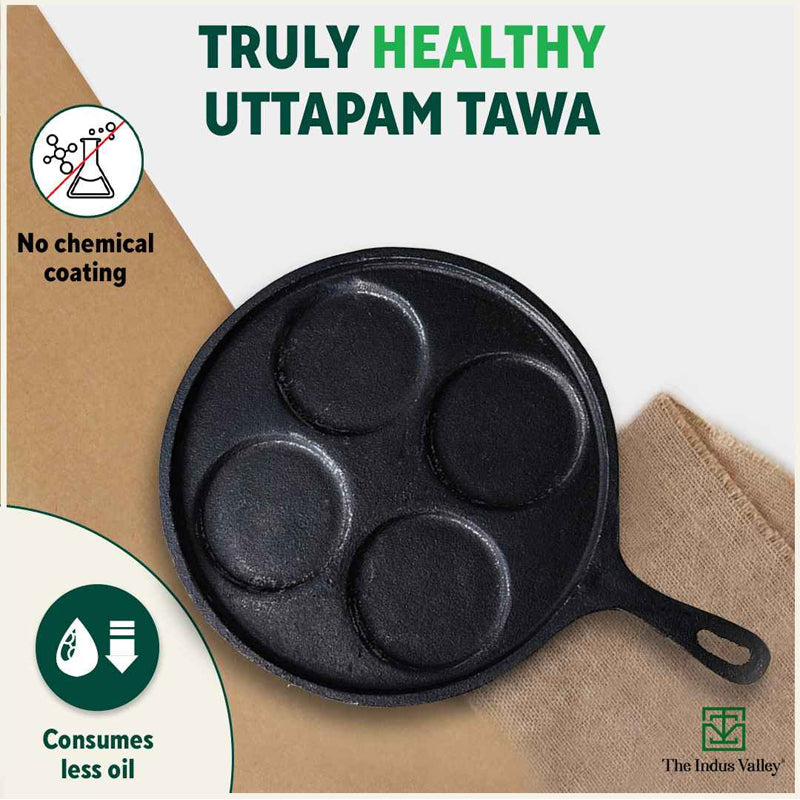 The Indus Valley CASTrong Cast Iron Uttapam/ Set Dosa Tawa, 4 Pit,Pre-seasoned, 100% Pure, Toxin-free, Induction, 27.5cm - view 4