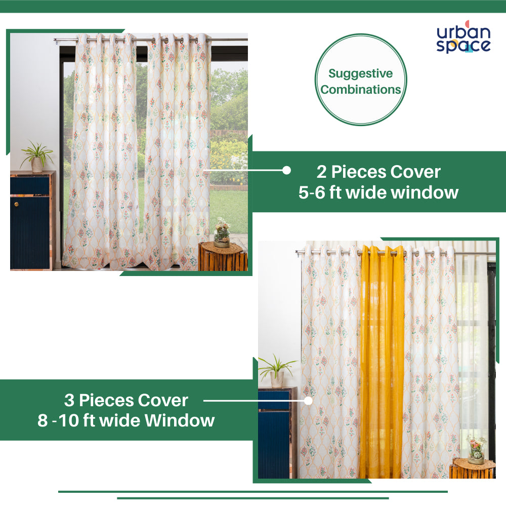 Urban Space -Home Furnishing Store Printed Sheer Linen Curtains, Light Filtering, Pack of 2 Curtains - Floral symphony - view 2