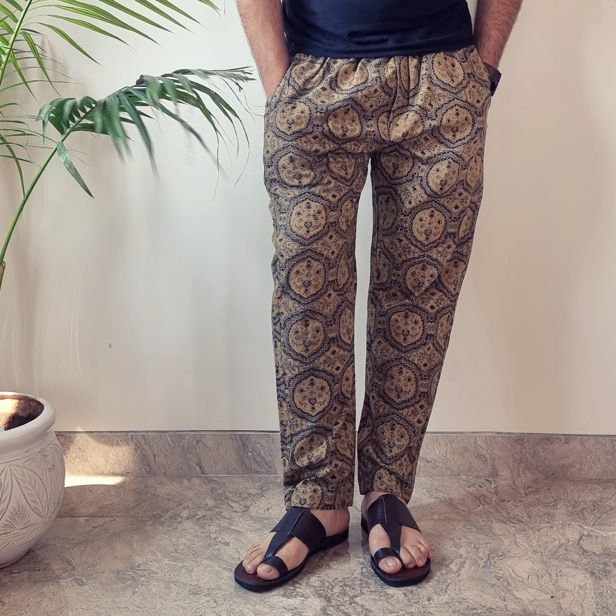 Cotton men s – ITOKRI CASUALS Brown - Ajrakh Block Printed Cotton Men’s Pyjama