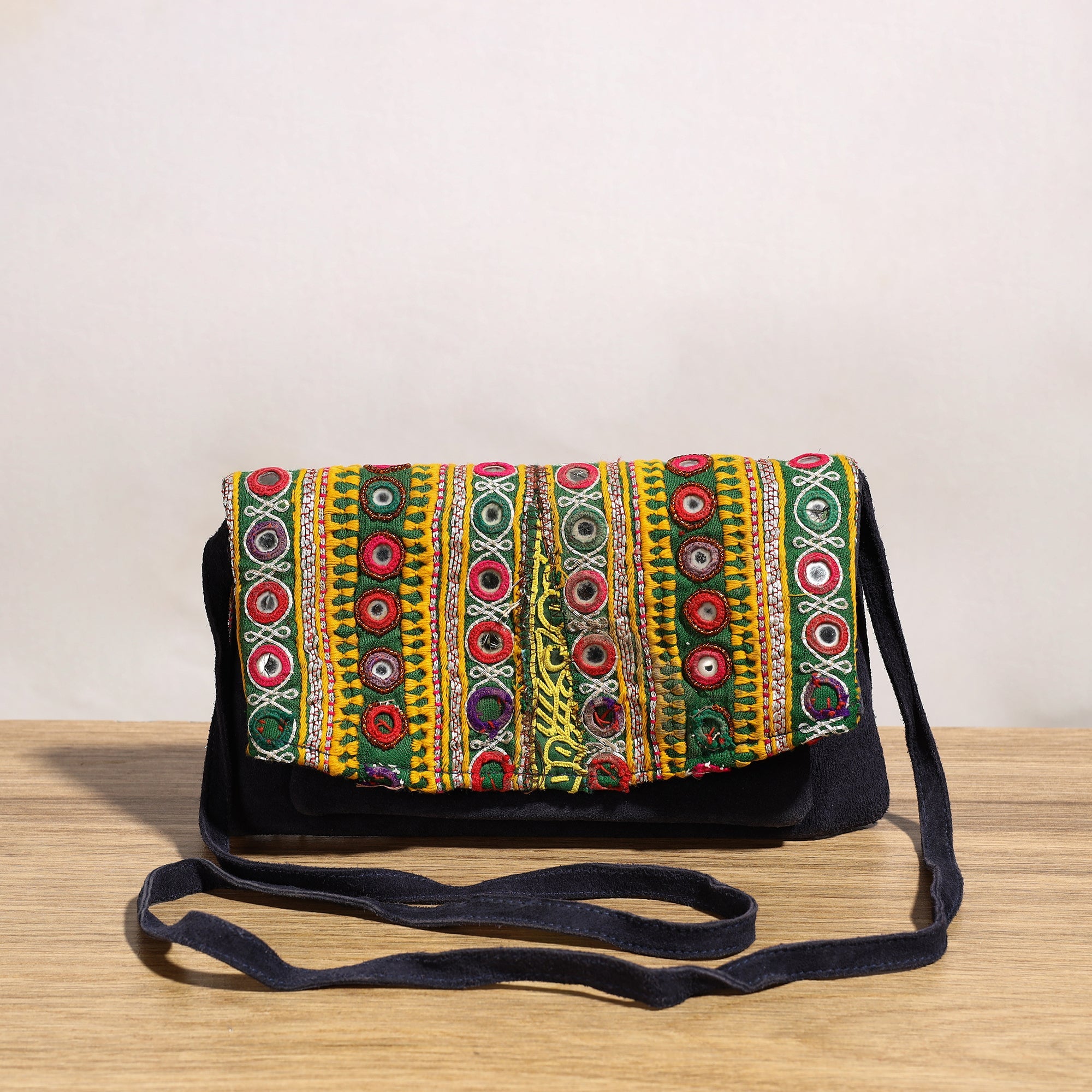 KACHCHH JI CHHAAP Blue - Banjara Vintage Embroidery Mirror & Coin Work Sling Bag