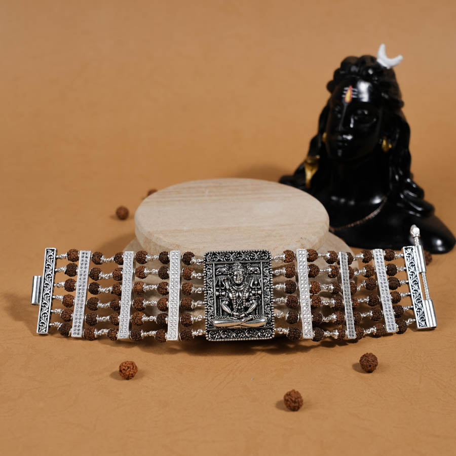 Prinjal Jewellers Rudraksha Silver Shiva Brooch Six Lines Bracelet - view 2