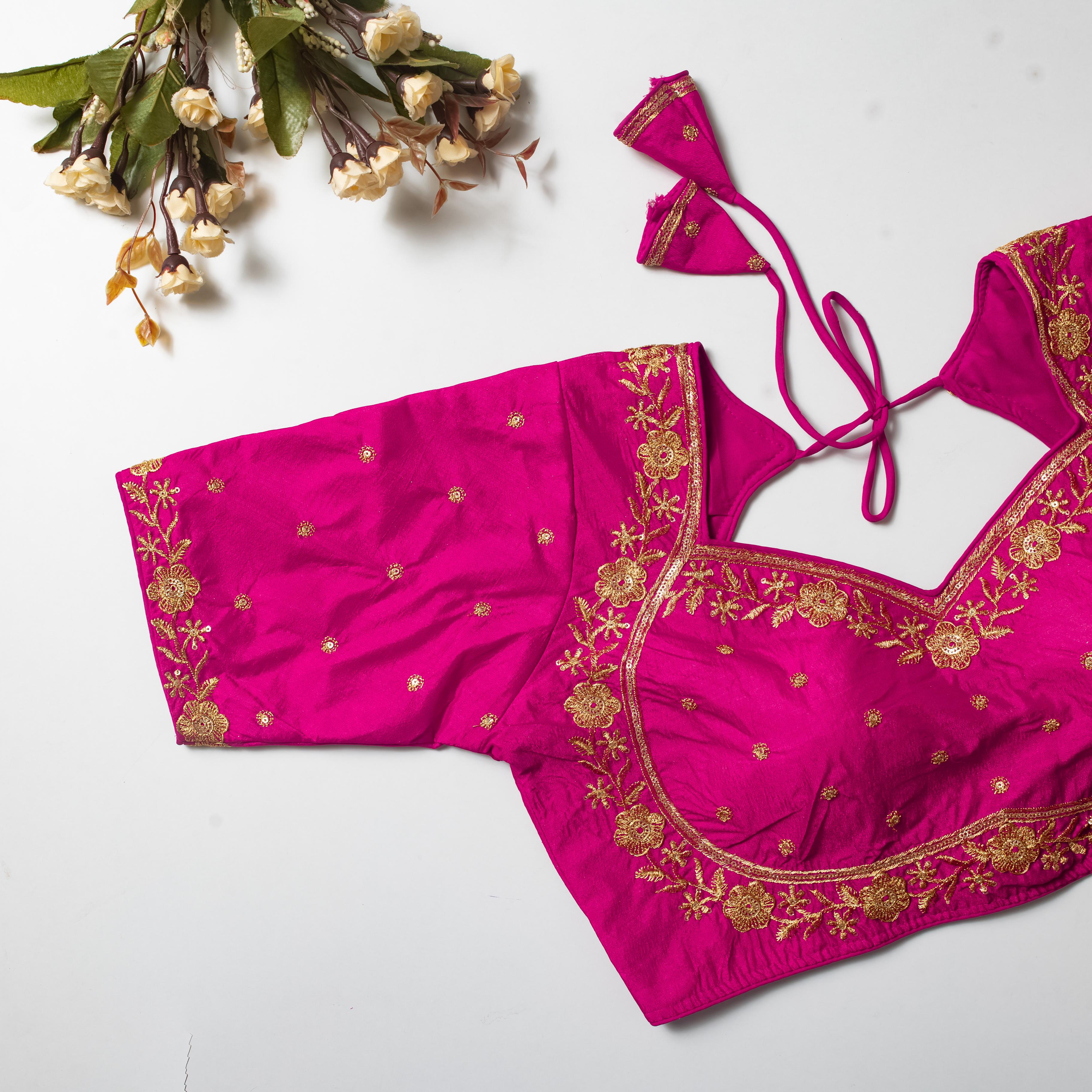 ClothsVilla Pink Color Olive Silk Blouse with Golden Embroidery and Sequins