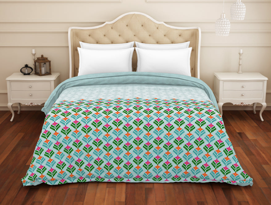 100 cotton shell – Spaces India Floral Teal - Blue 100% Cotton Shell Double Quilt / AC Comforter - Atrium Plus By Spaces