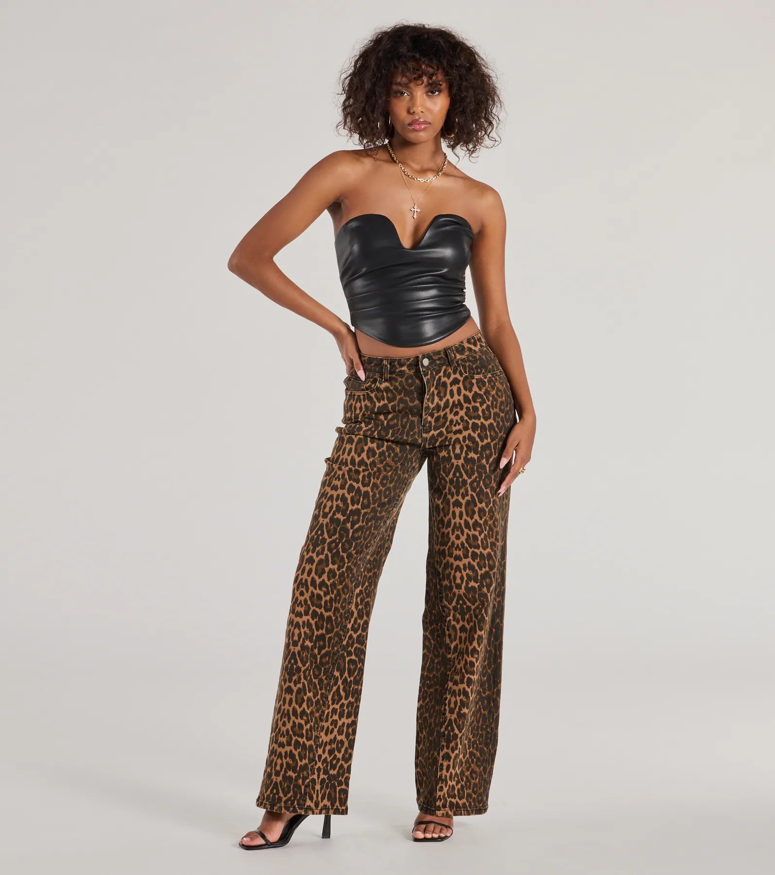 Windsor Fierce Aura Wide Leg Leopard Print Denim Jeans