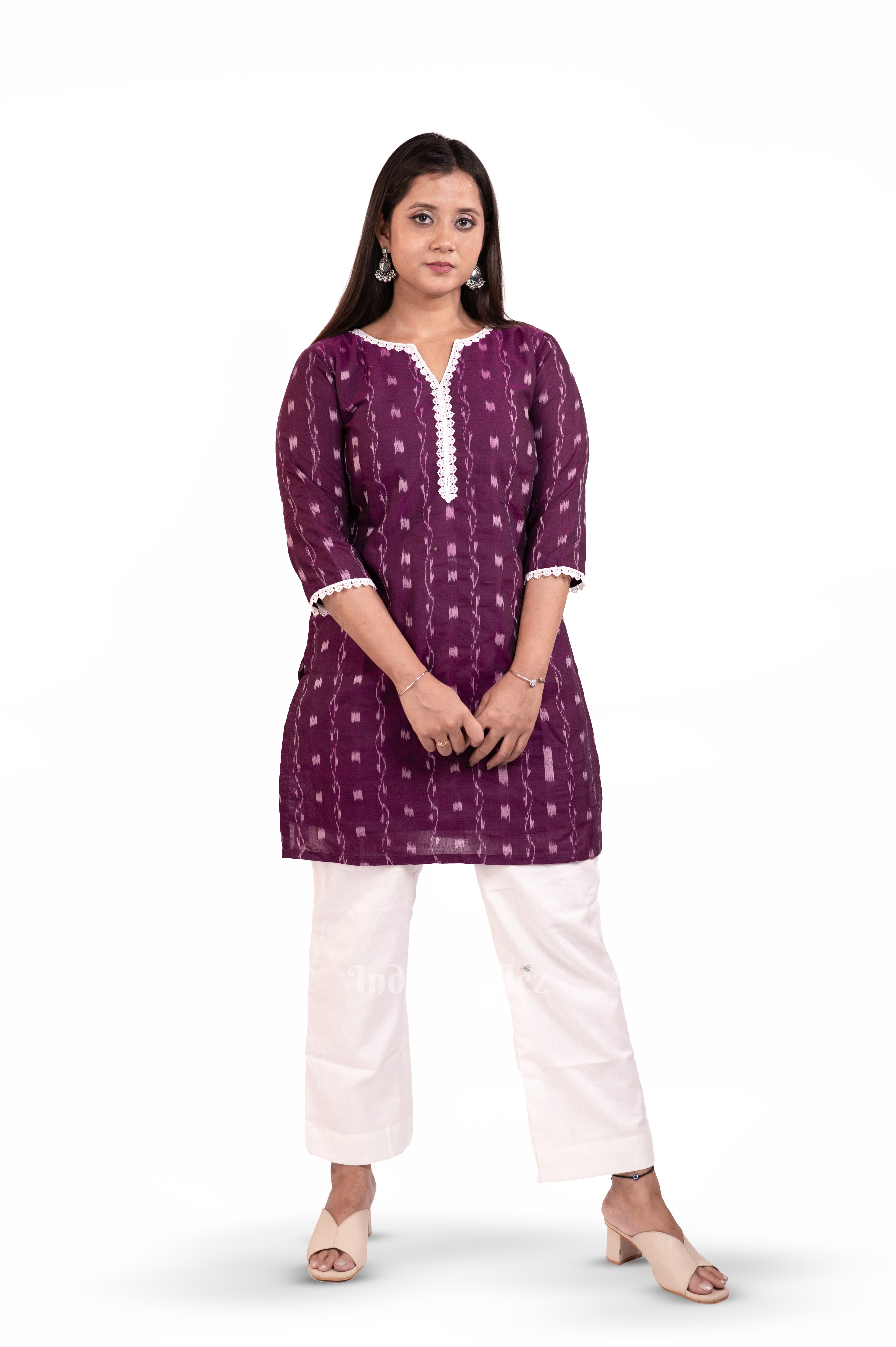 IndianVillèz Purple Sambalpuri Odisha Ikat Designer Cotton Short Kurti for Women - view 2