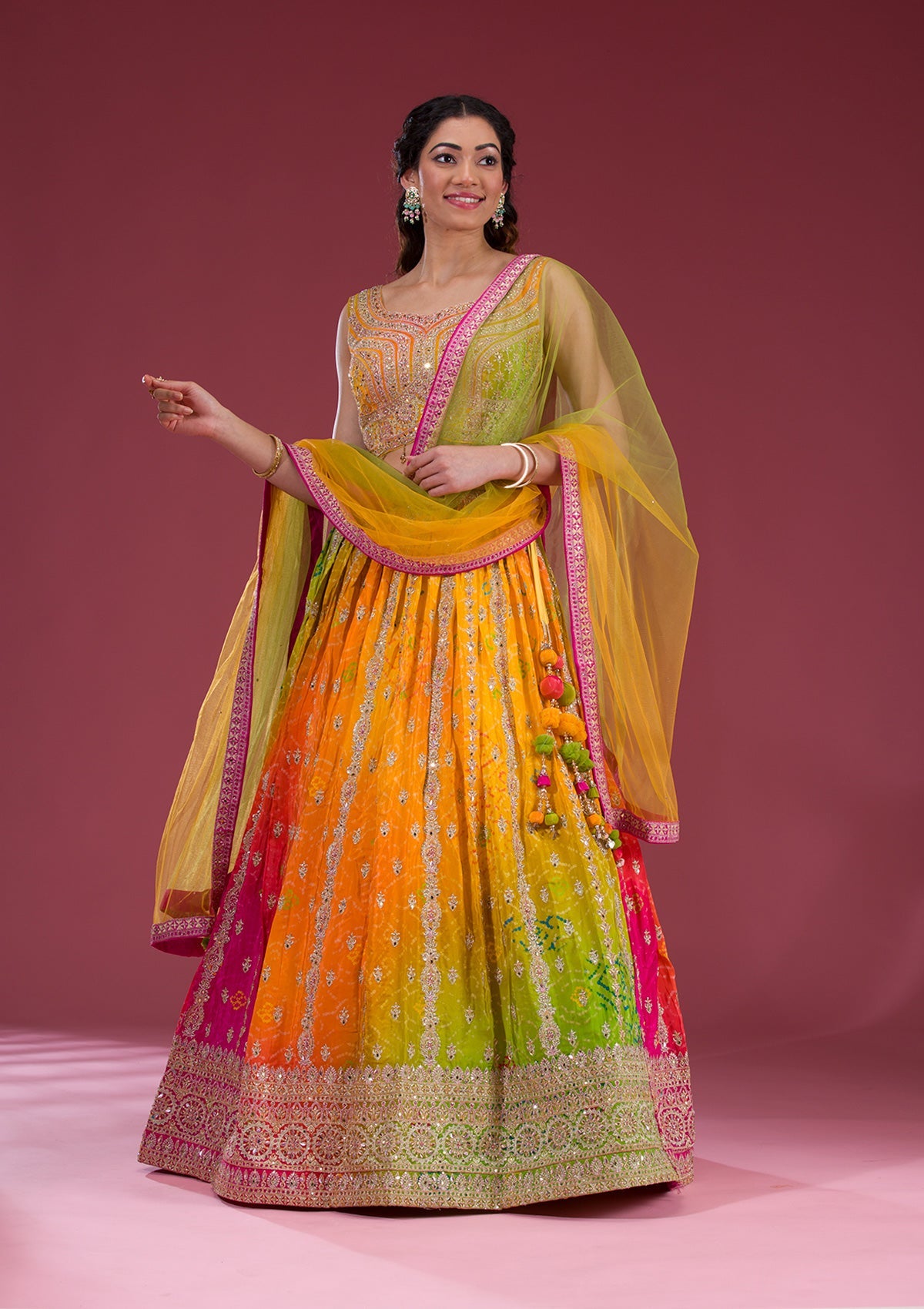 Koskii Multi Zariwork Semi Crepe Readymade Lehenga