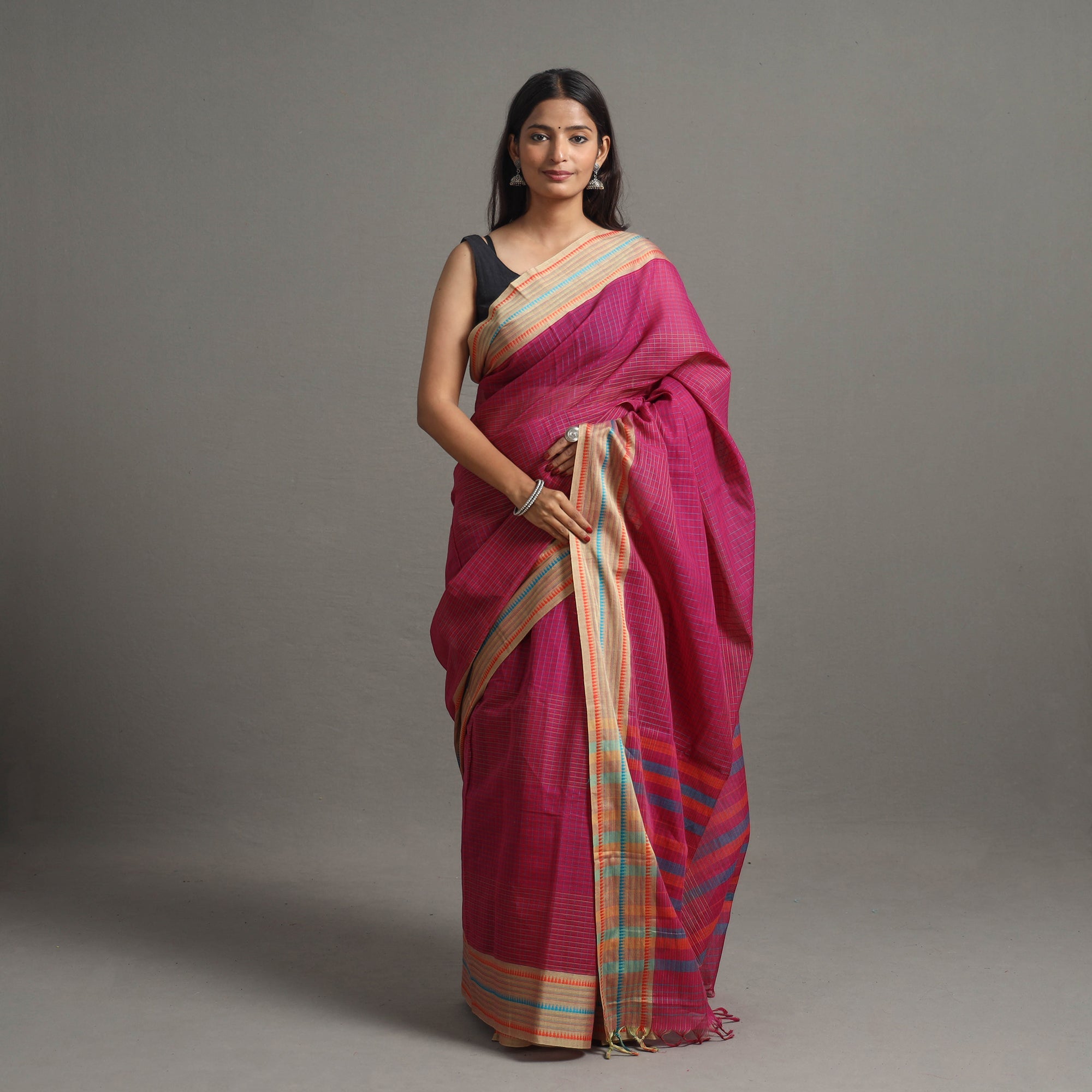 CHITRIKA Narayanpet Checks Chakkar Dobby Cotton Handloom Saree 109