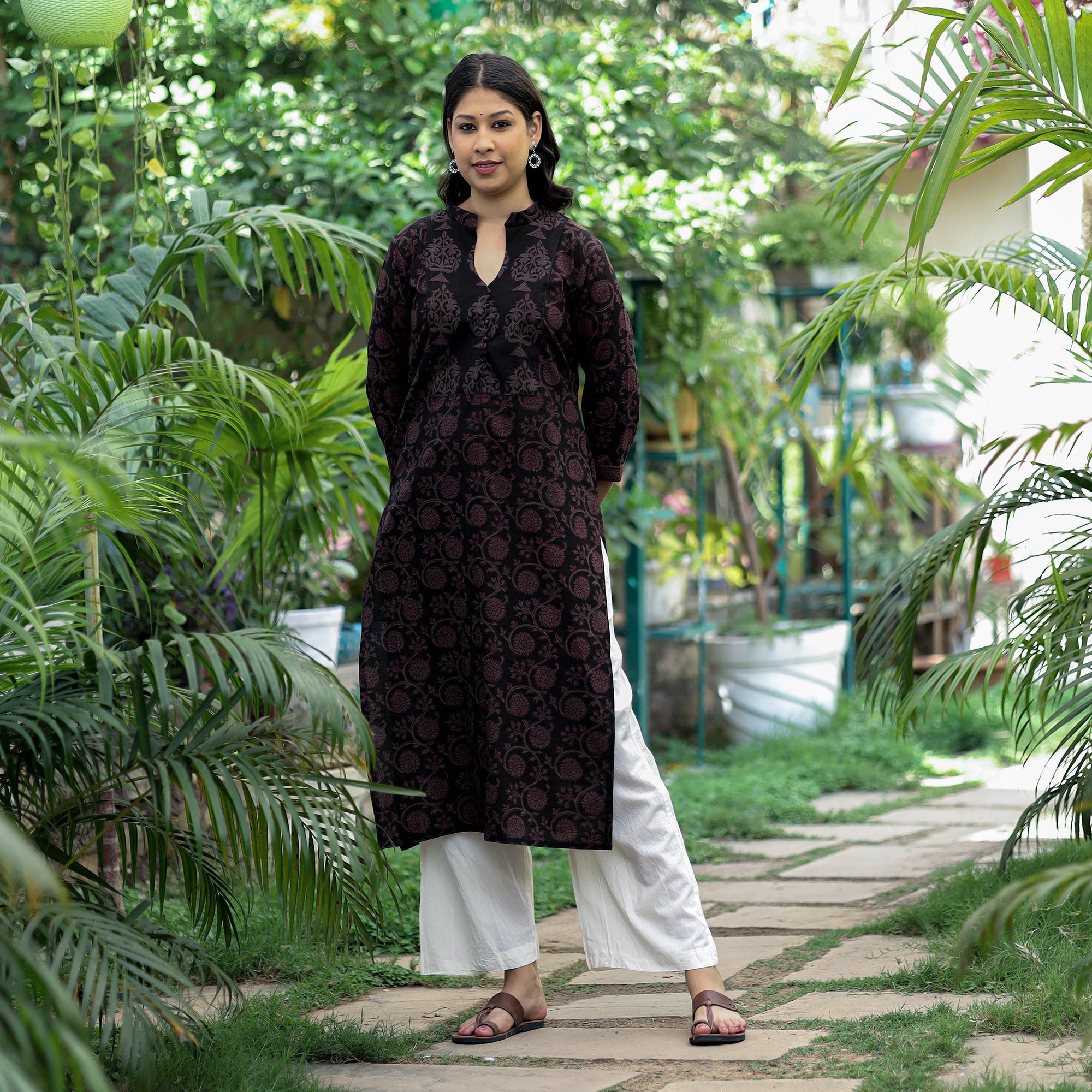 ITOKRI CASUALS Black - Block Print Cotton Straight Bagh Kurta - view 7