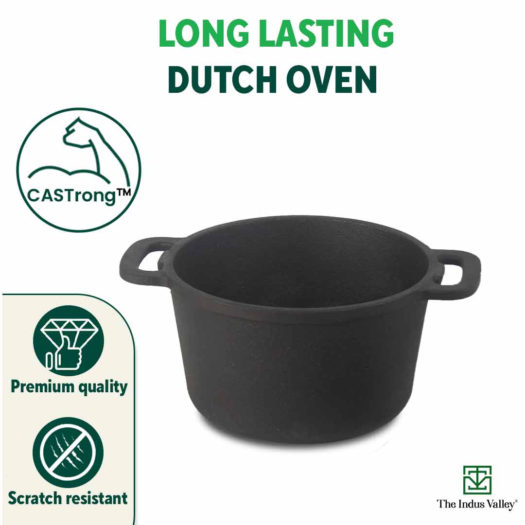 The Indus Valley CASTrong Cast Iron Dutch Oven/ Casserole with Lid,Pre-seasoned, 100% Pure, Toxin-free, Induction, 27cm, 5 Liter, 6.83kg - view 10