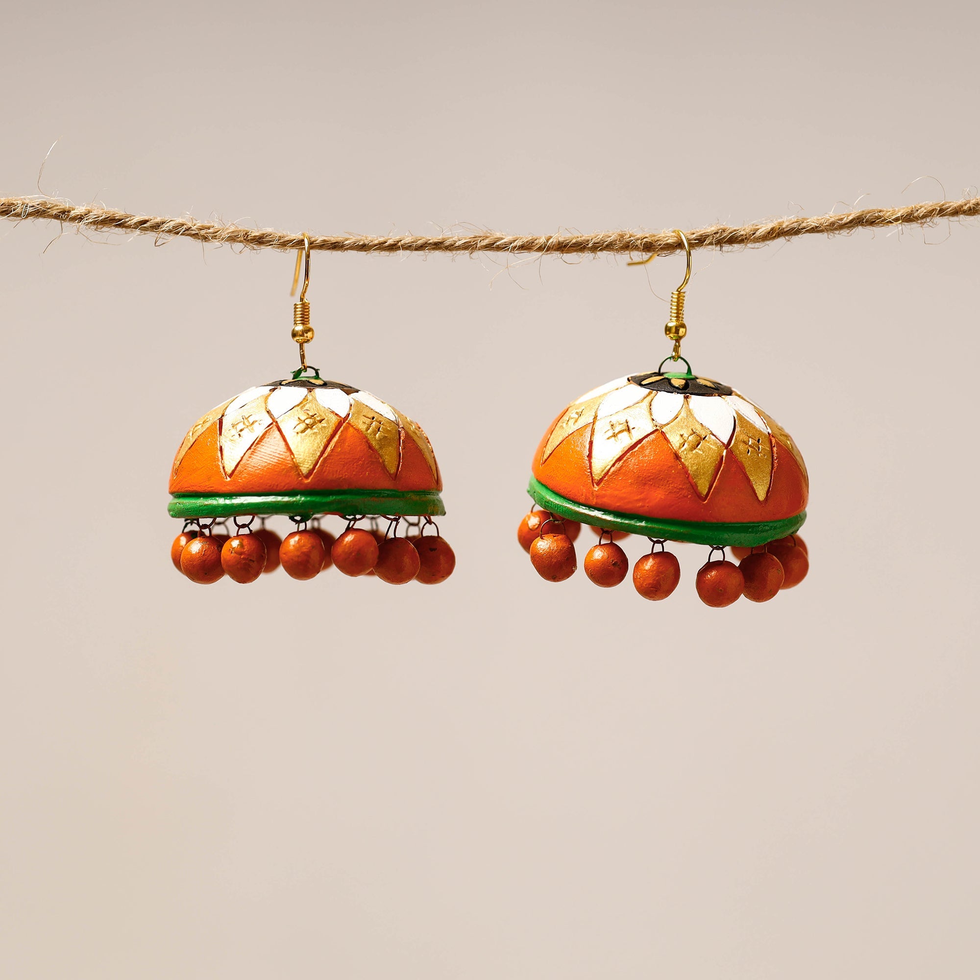 KHUSHBASH - HAPPY LOOM OF EAST Bishnupur Handpainted Terracotta Jhumki Earrings 25