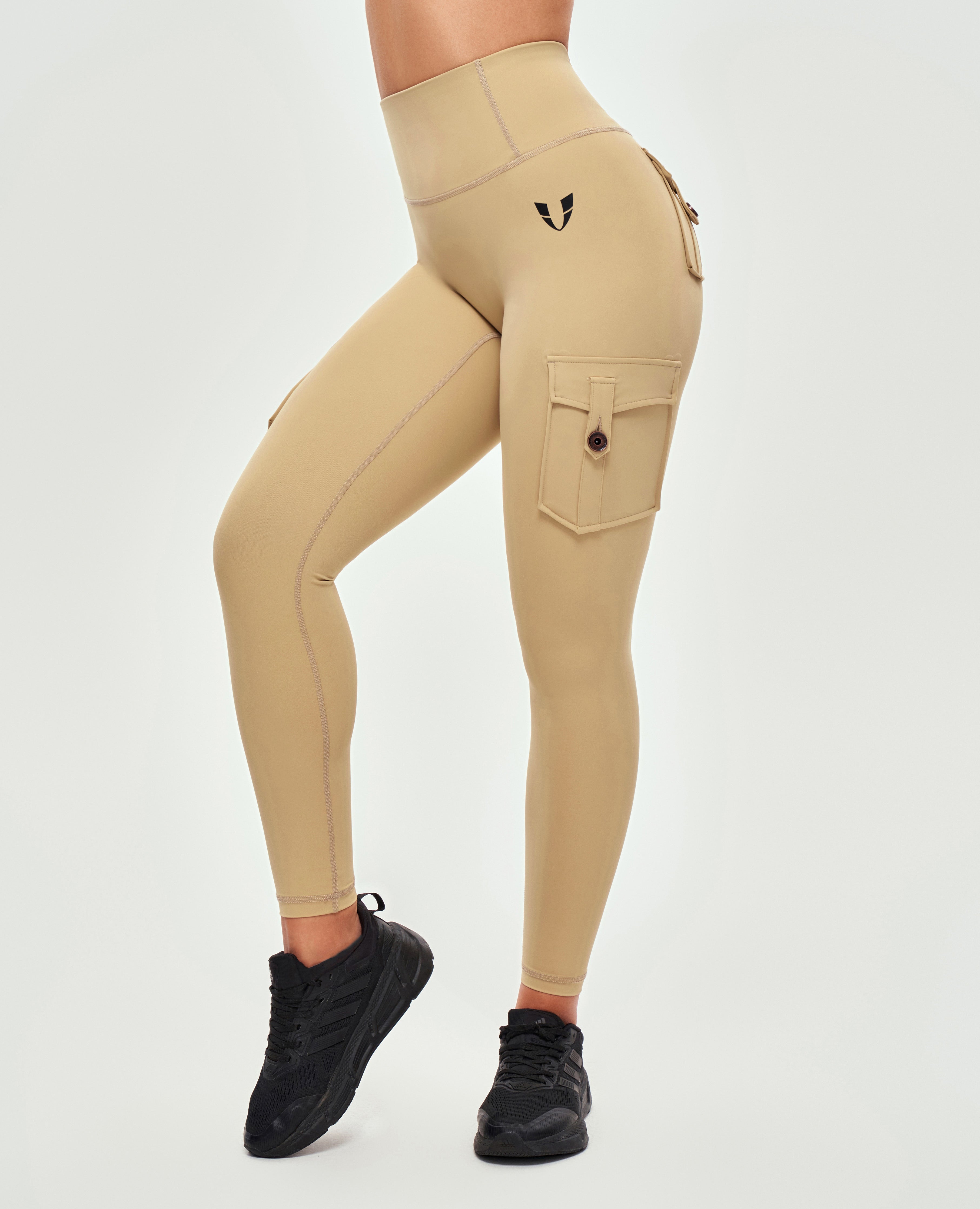 FIRM ABS High Waisted Cargo Leggings - Khaki Yellow