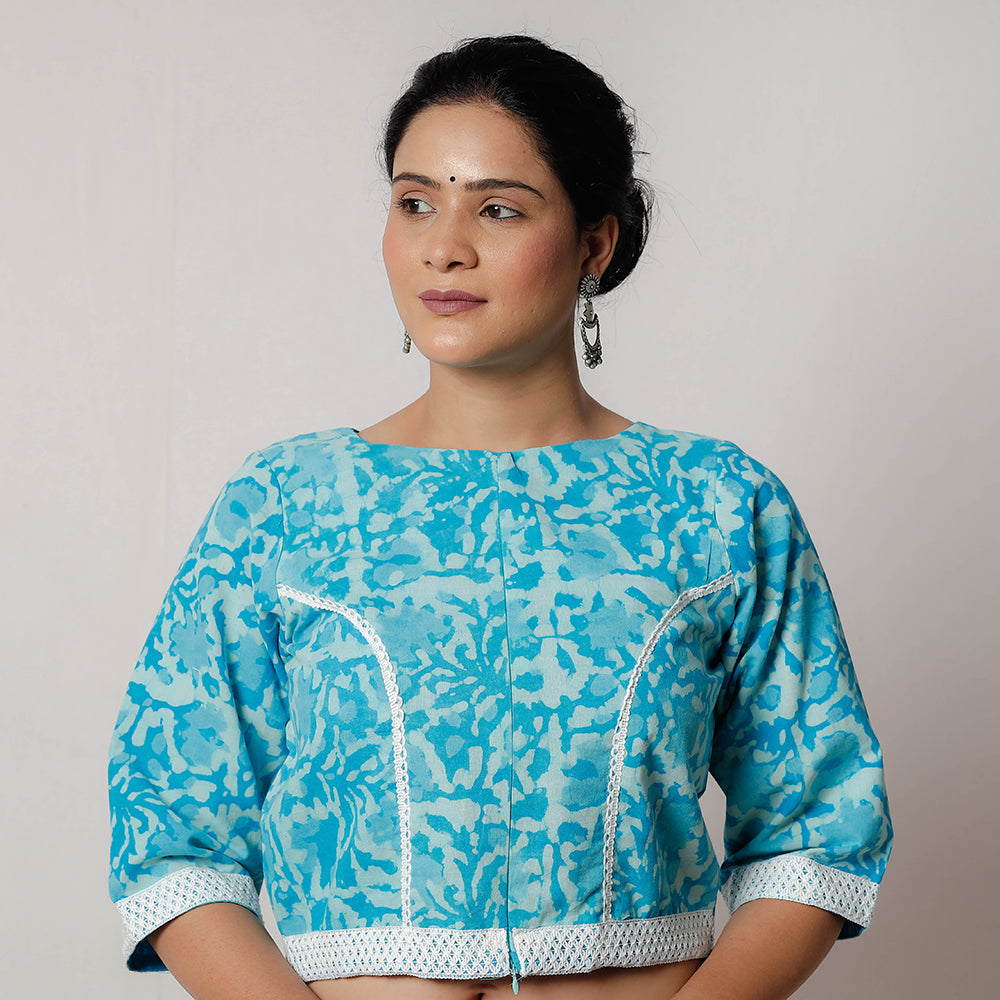 ITOKRI CASUALS Blue - Bagru Dabu Block Printed Cotton Stitched Blouse