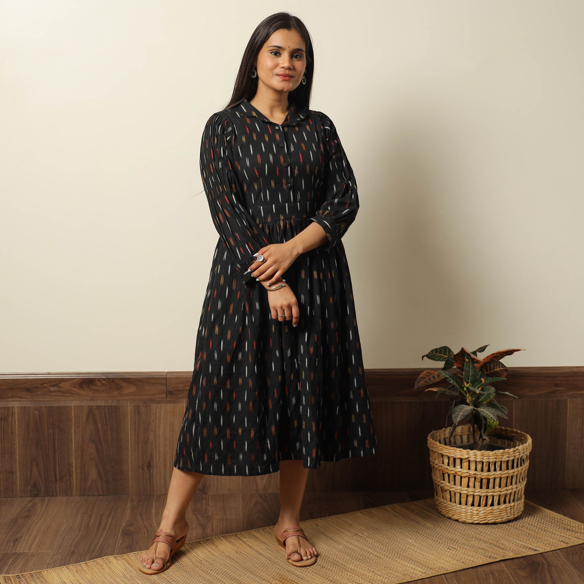 ITOKRI CASUALS Black - Pochampally Ikat Weave Cotton Flared Dress 11 - view 2