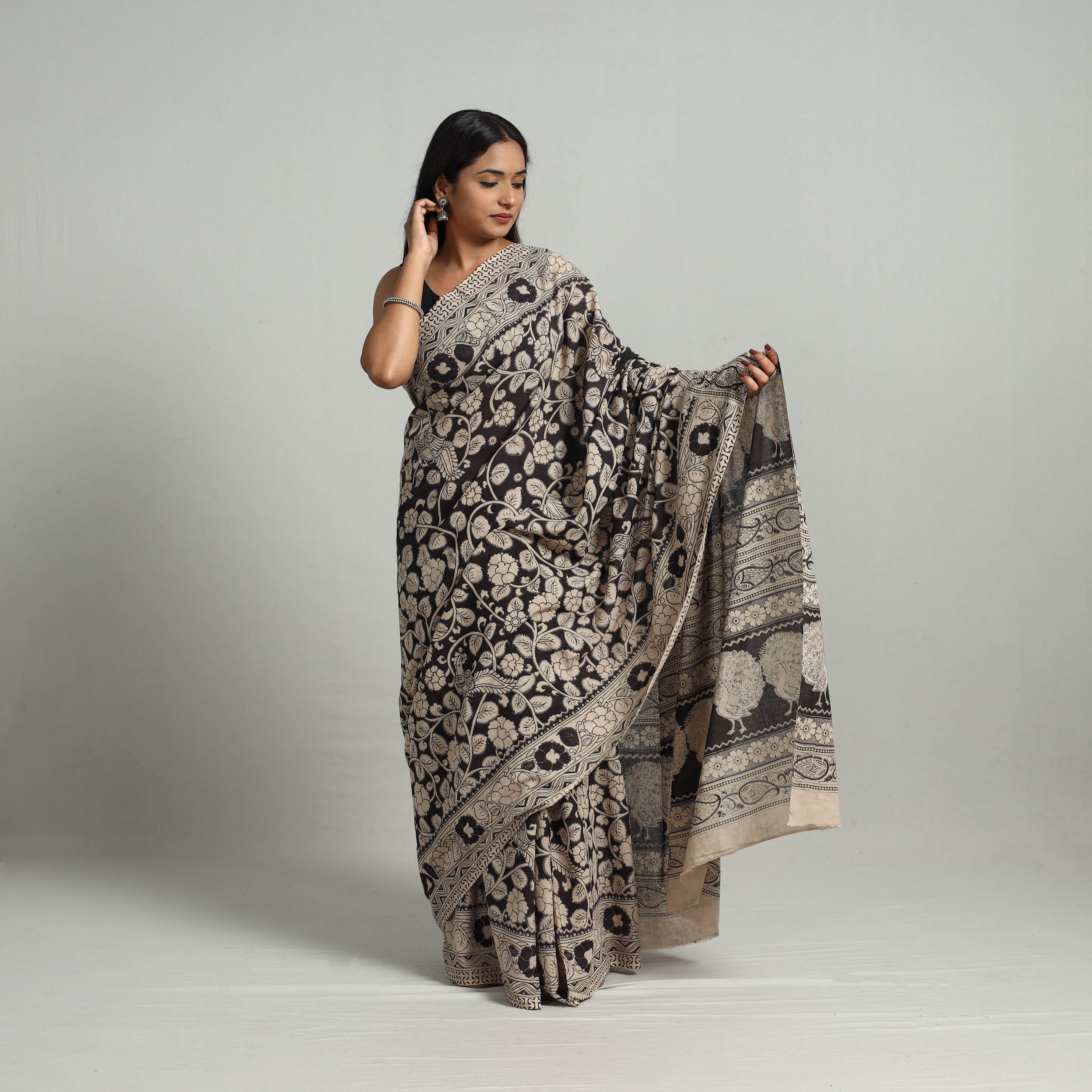 SOUTH KARGHA Black - Kalamkari Print Cotton Saree with Blouse 14 - view 2
