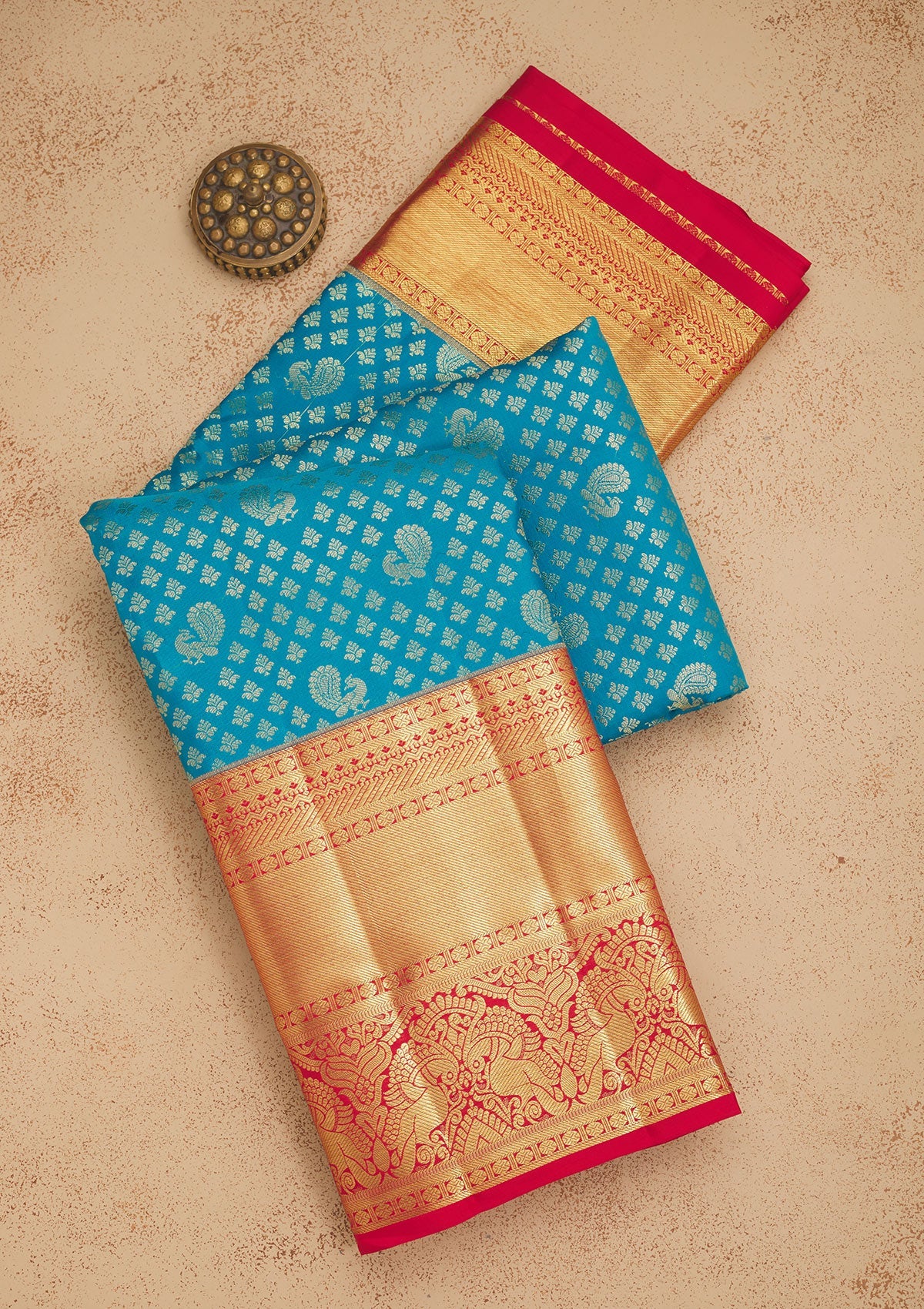 Koskii Sky Blue Zariwork Pure Silk Saree – Women's
