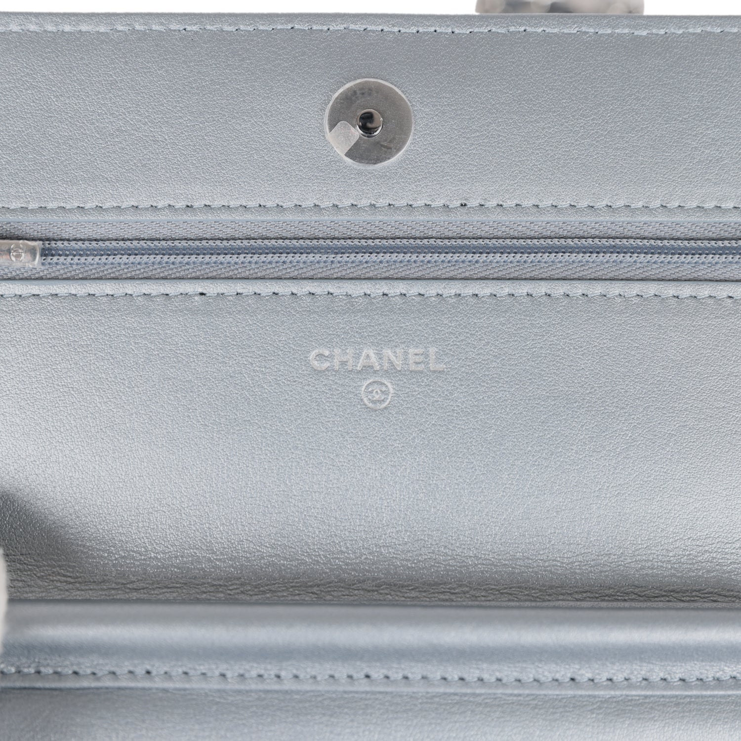 Cop Underdog Chanel Wallet On Chain WOC Silver Metallic Lambskin Silver Hardware - view 5