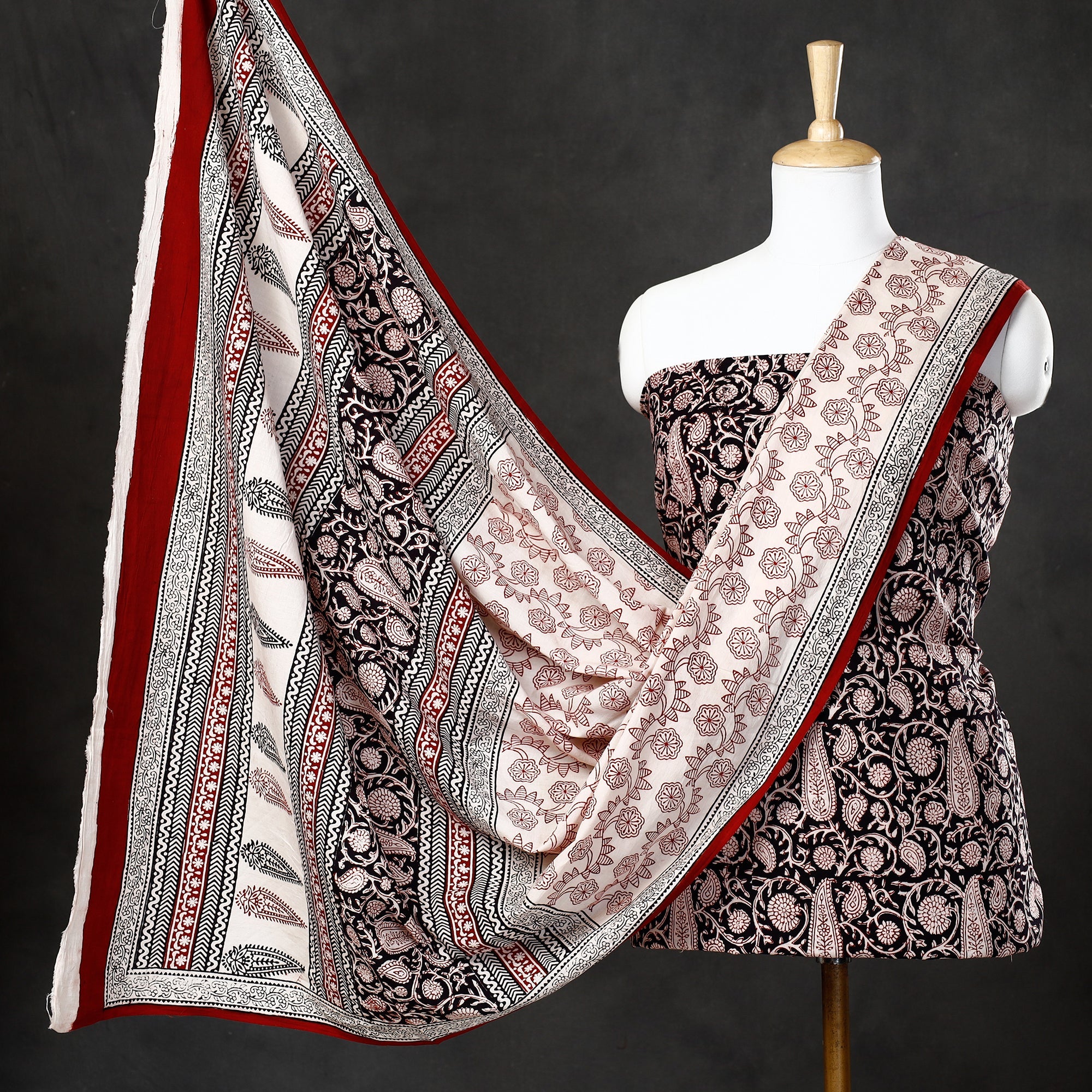 BAGH PRINTS BY UMAR FARUK KHATRI Black - 3pc Natural Dyed Cotton Bagh Print Suit Material Set 42
