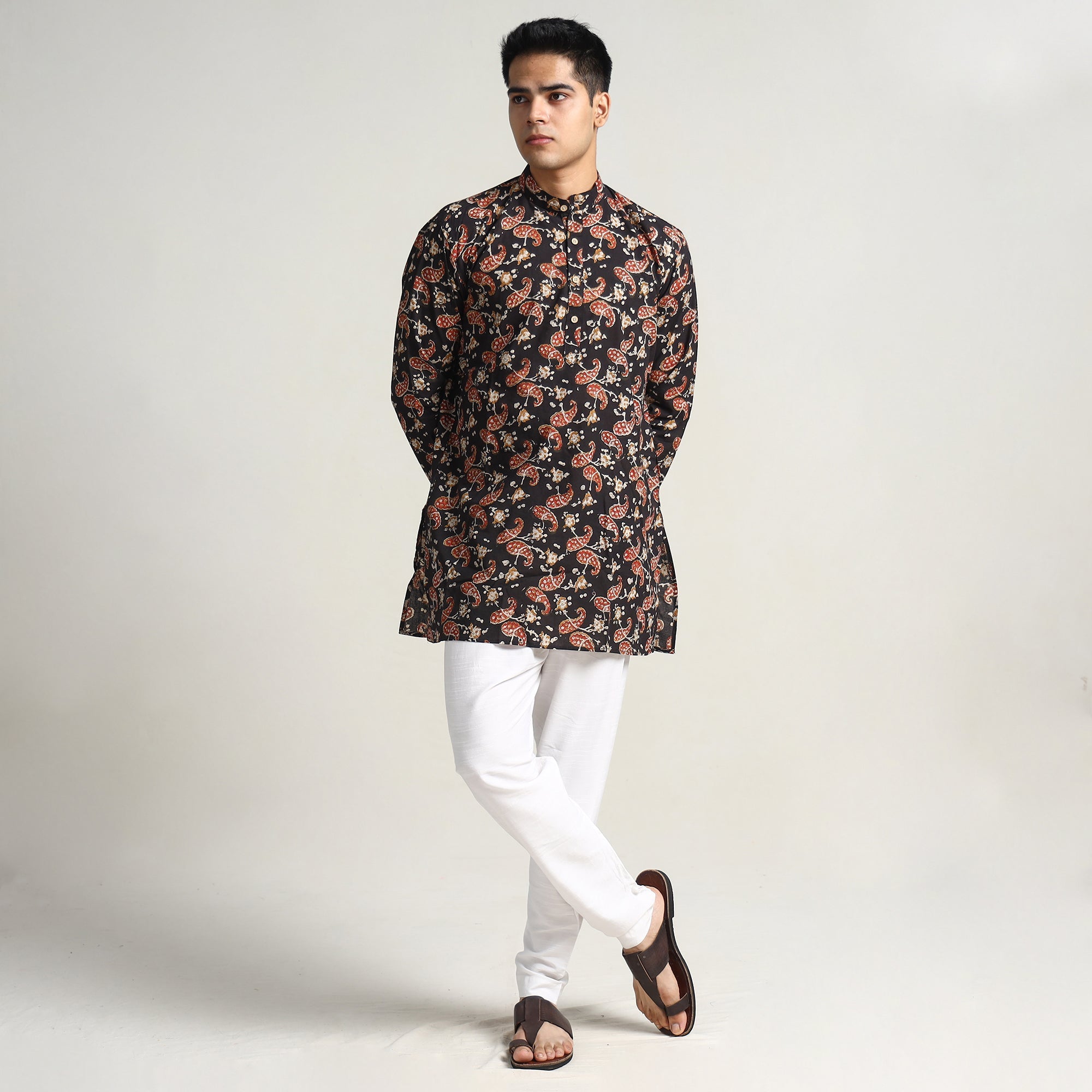 ITOKRI CASUALS Black - Bagru Block Printed Cotton Men Short Kurta 14