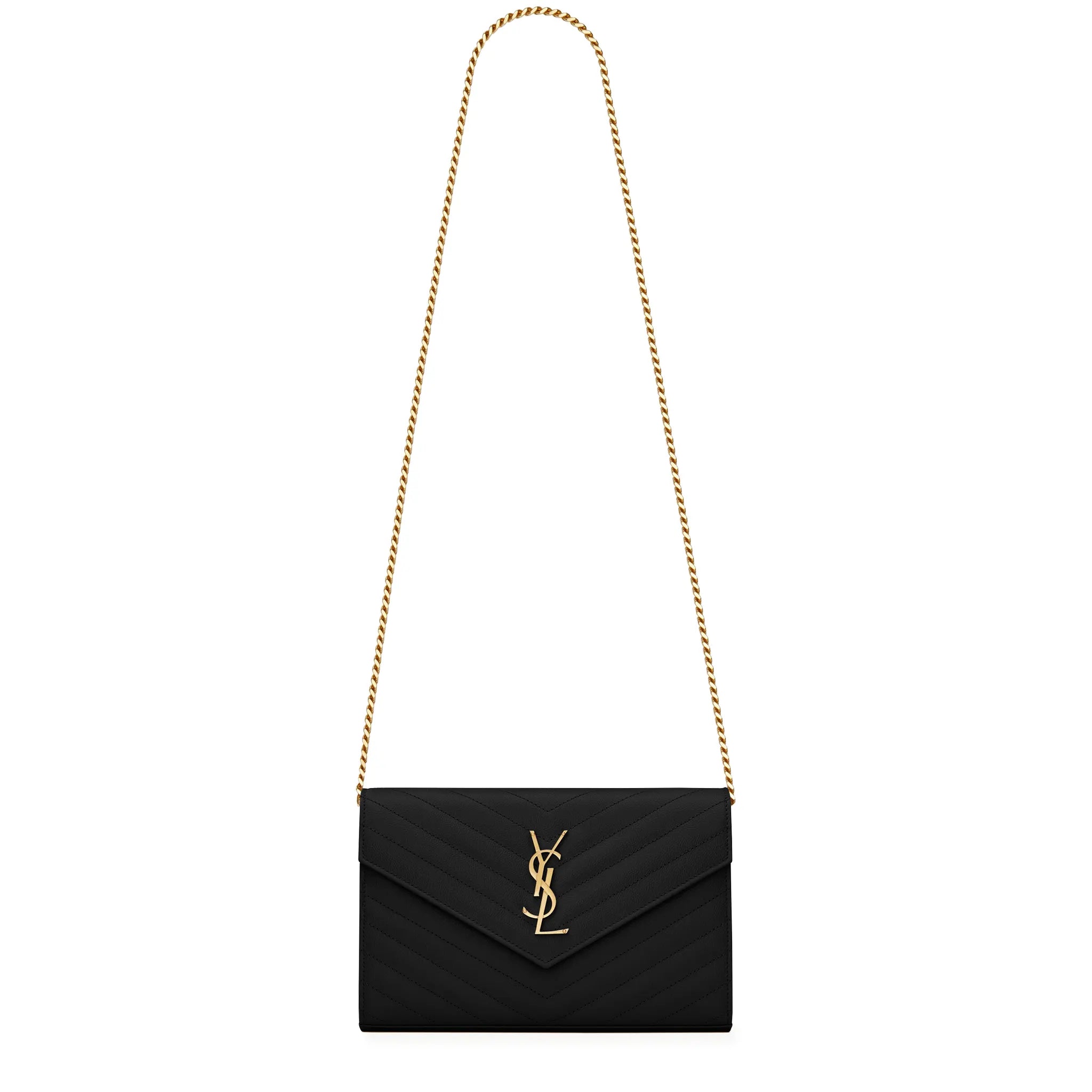 Saint Laurent Monogram Envelope Black Gold Crossbody Bag
