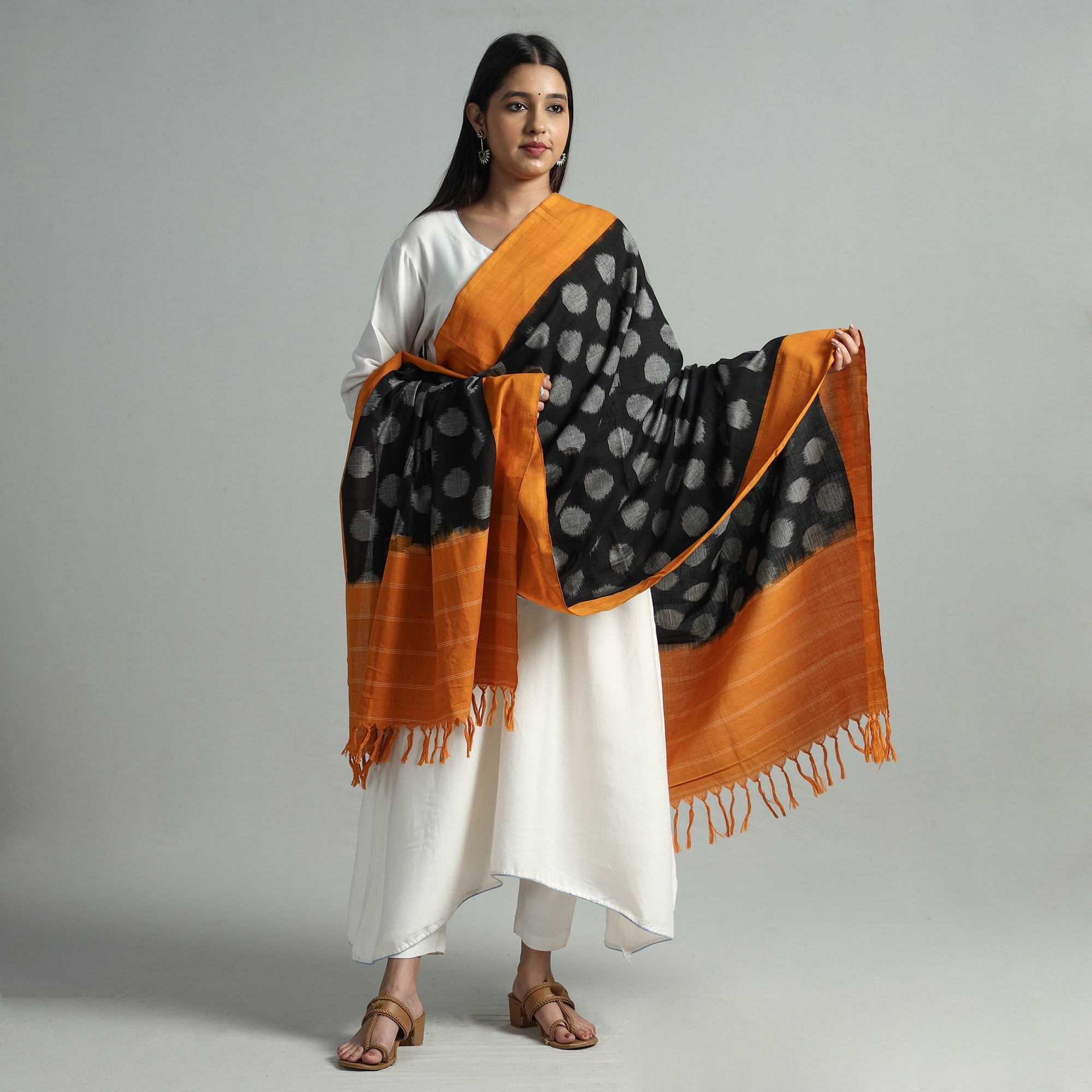 SOUTH KARGHA Black - Pochampally Double Ikat Cotton Handloom Dupatta with Tassels 56 - view 2
