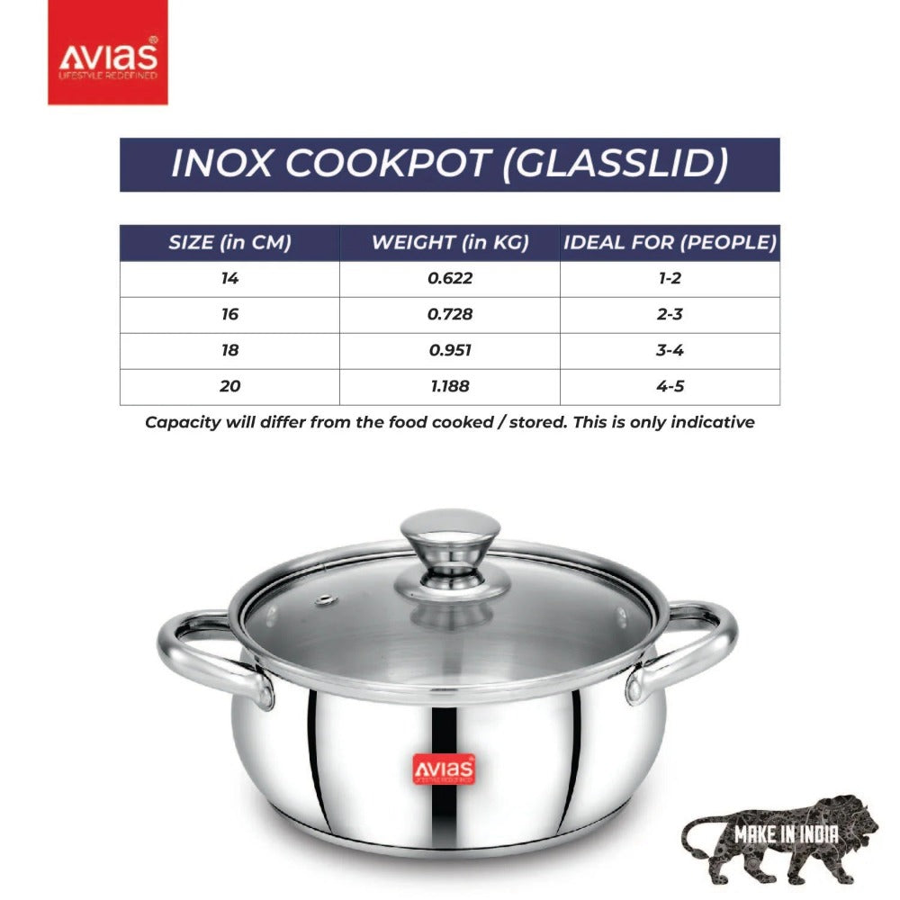 AVIAS Inox IB Stainless Steel Cookpot With Glass Lid | Gas & Induction Compatible | Silver | 1 Pc - view 6