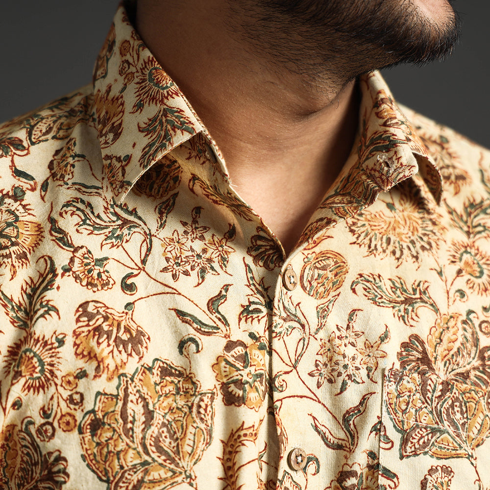 ITOKRI CASUALS Beige - Premium Pedana Kalamkari Block Printed Cotton Men Full Sleeve Shirt - view 5