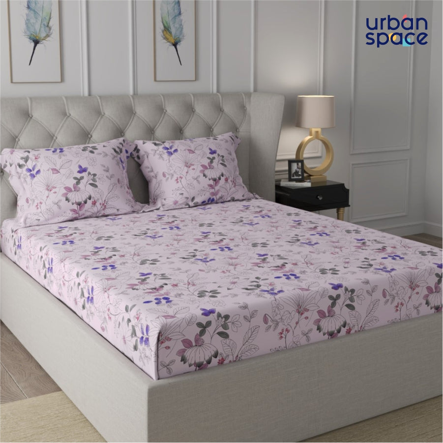 Urban Space -Home Furnishing Store Fitted King Size Cotton Bedsheet - Gardenplant Purple Pink - view 2