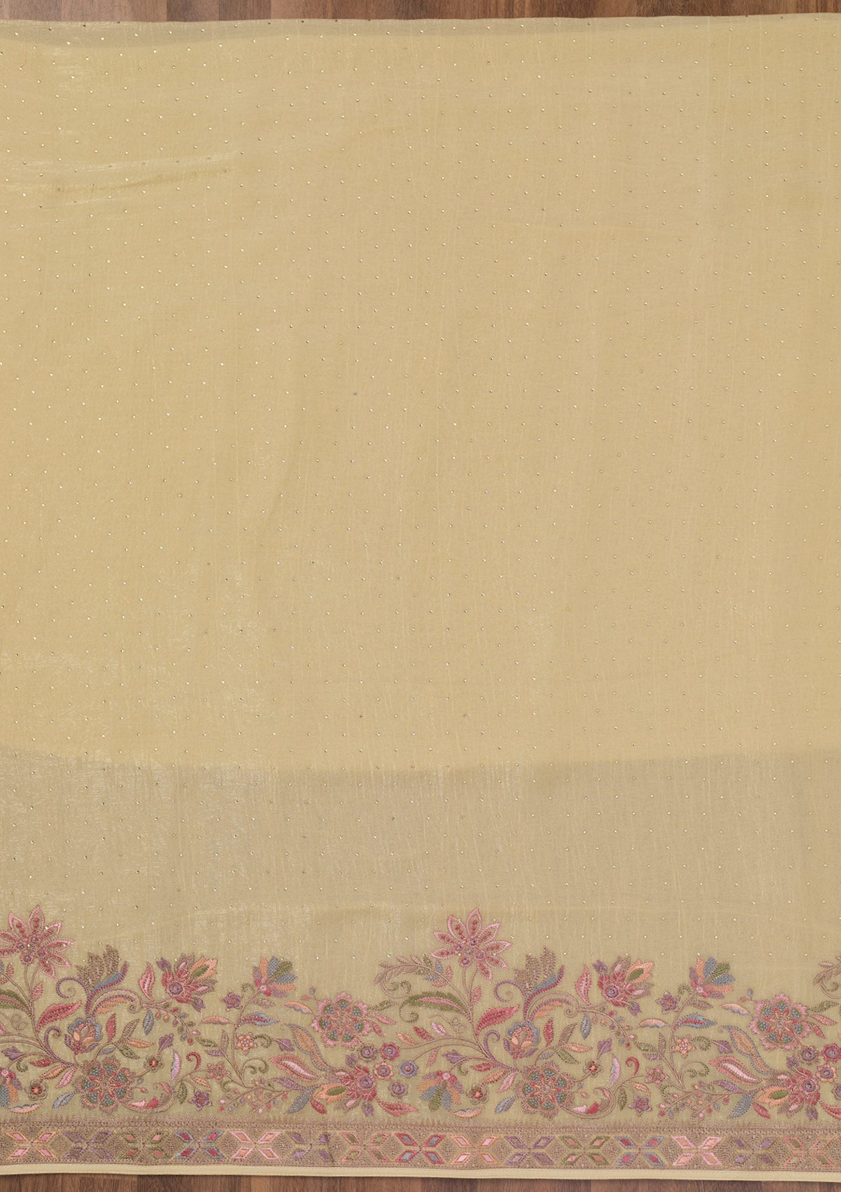 Koskii Yellow Threadwork Semi Crepe Unstitched Salwar Suit - view 4