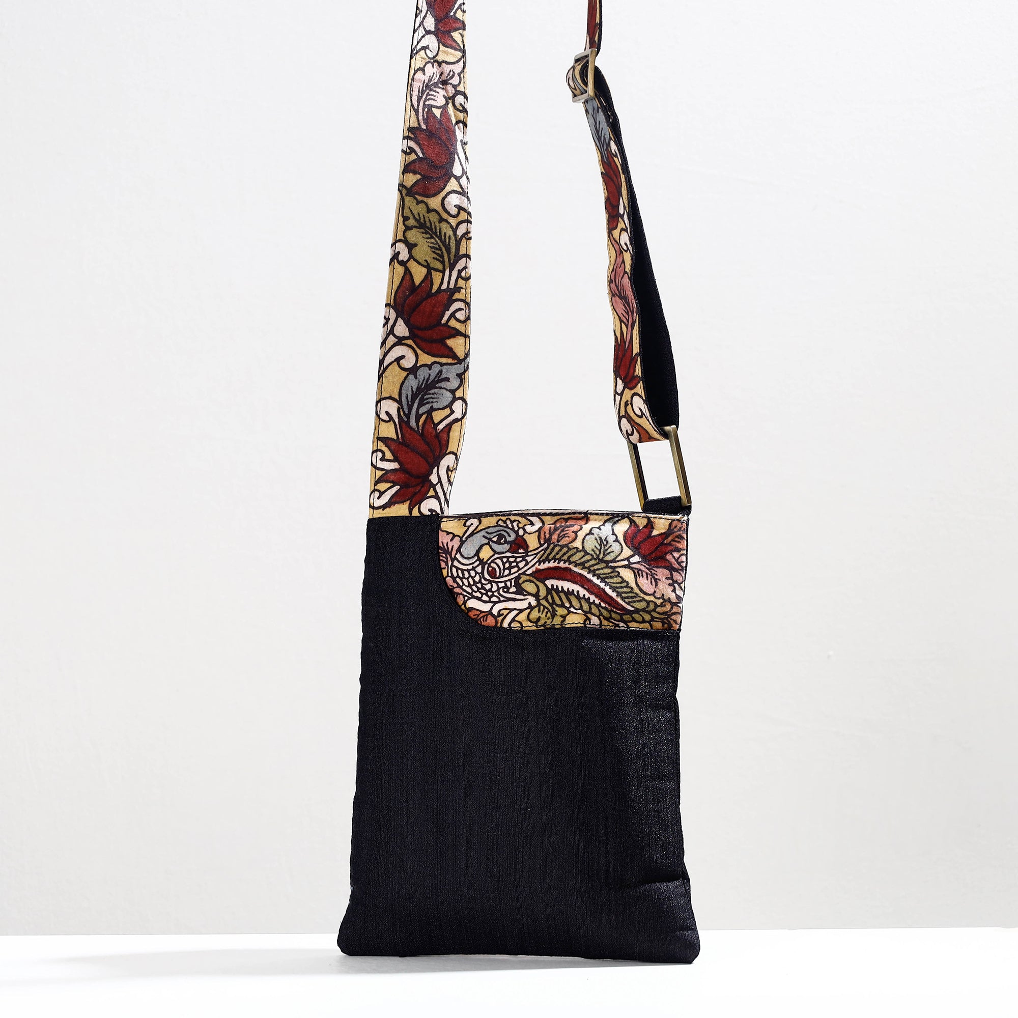 DWARAKA PLUS Black - Handpainted Kalamkari Natural Dyed Ghicha Silk Sling Bag - view 2