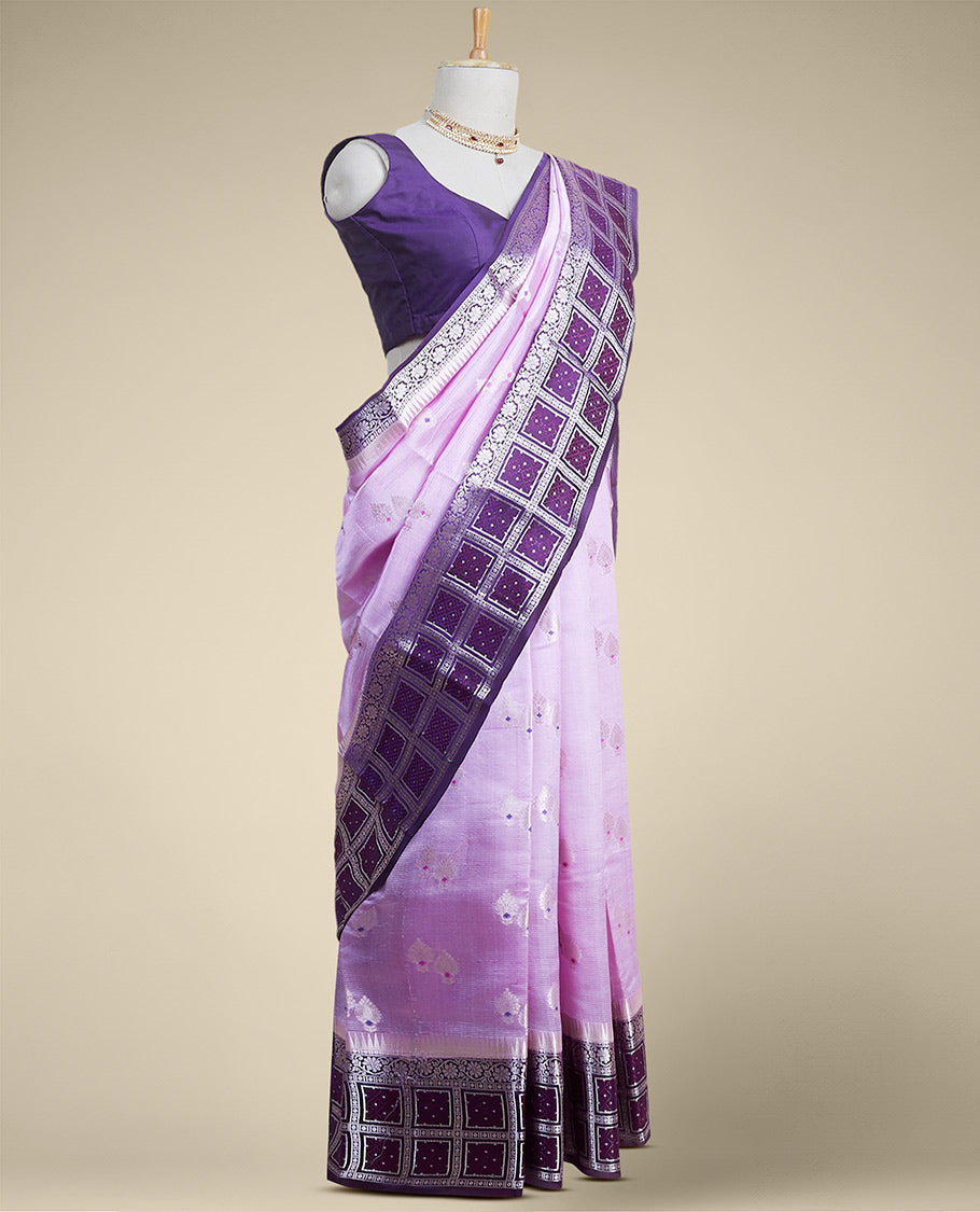 Pothys Lavender floral motifs banaras silk saree with contrast geometric, floral zari design border - view 2