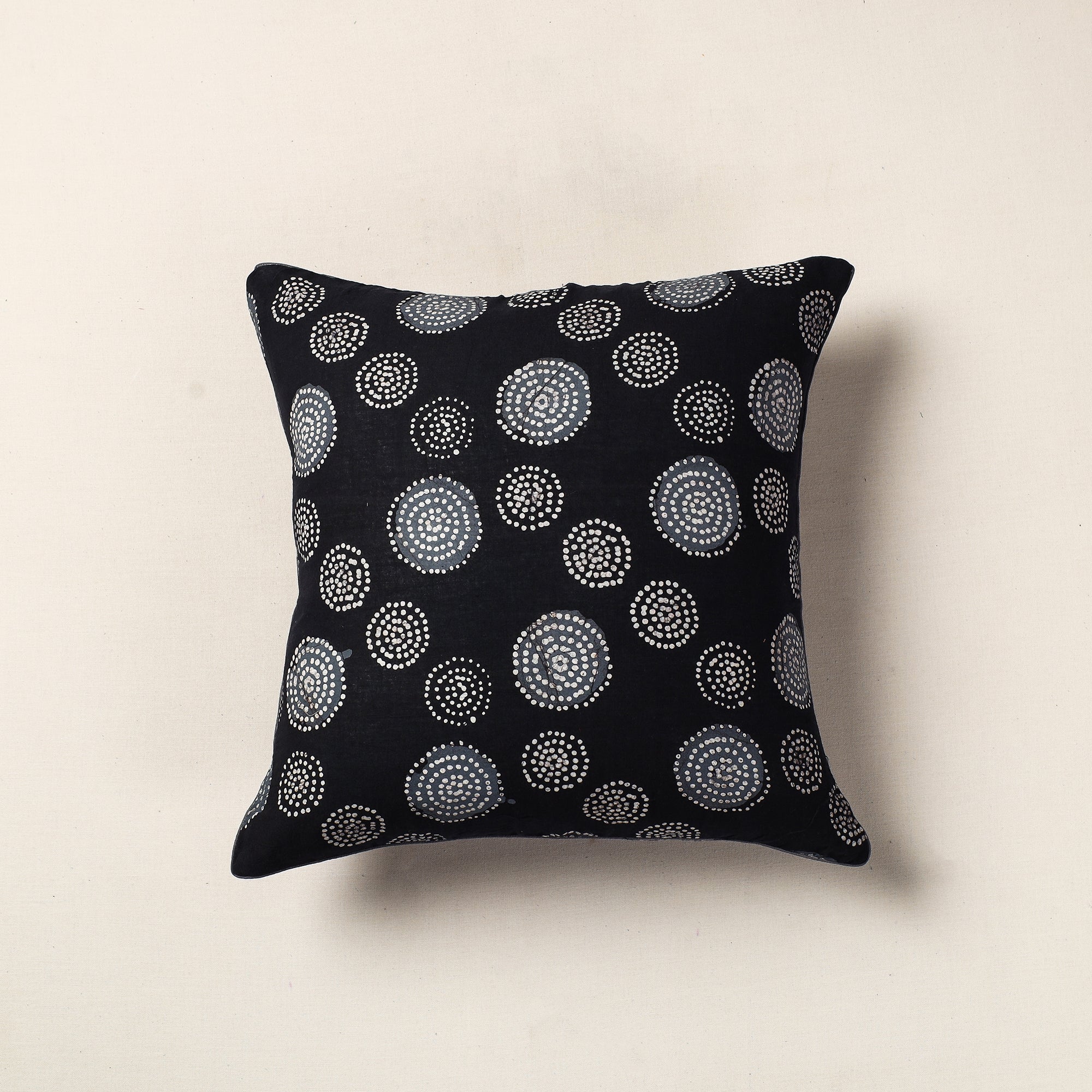 NOORI BAZAR Black - Hand Batik Printed Cotton Cushion Cover (16 x 16 in)