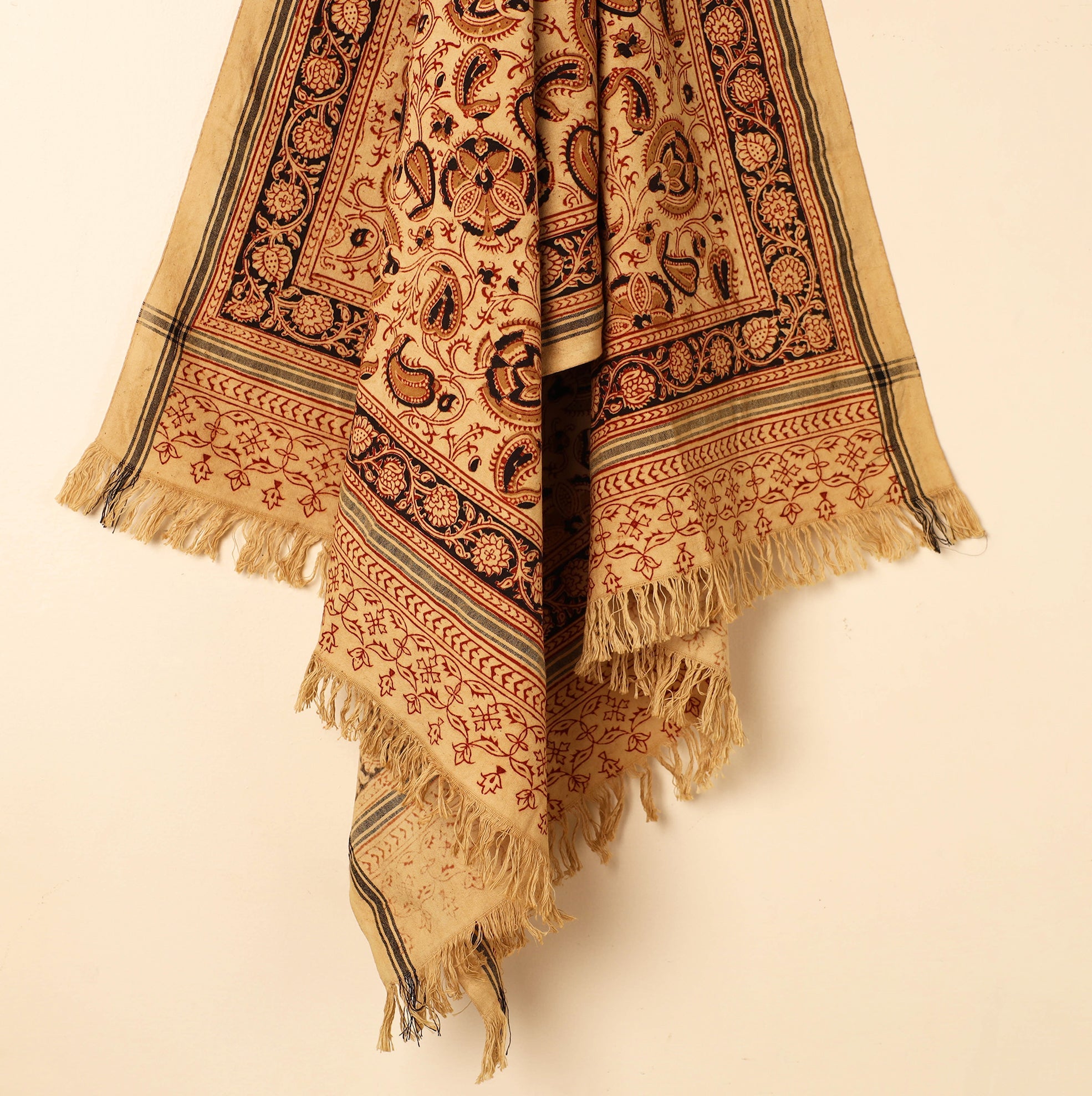 PITCHUKA SRINIVAS KALAMKARI PEDANA Beige - Handloom Cotton Block Printed Pedana Kalamkari Towel 13 - view 2