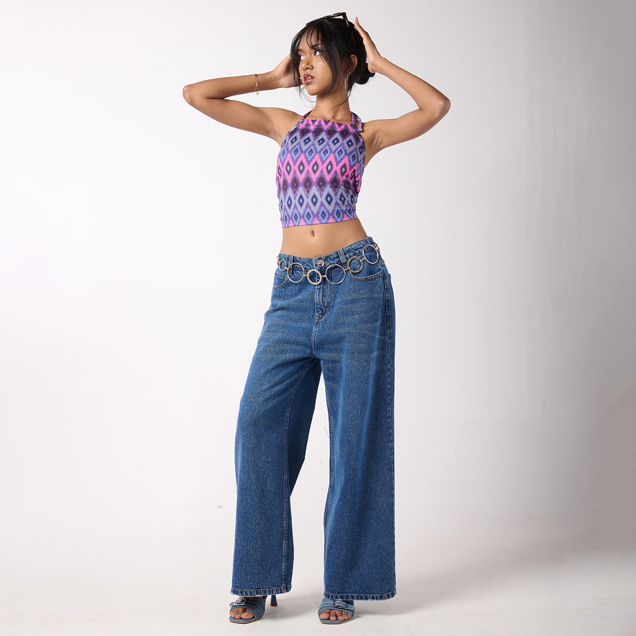 I Z F Baggy Jeans & Halter Printed Top