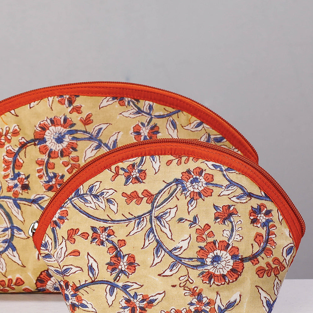ITOKRI CRAFTS INITIATIVE Beige - Sanganeri Block Printing Cotton Toiletry Bags (Set of 3) - view 2