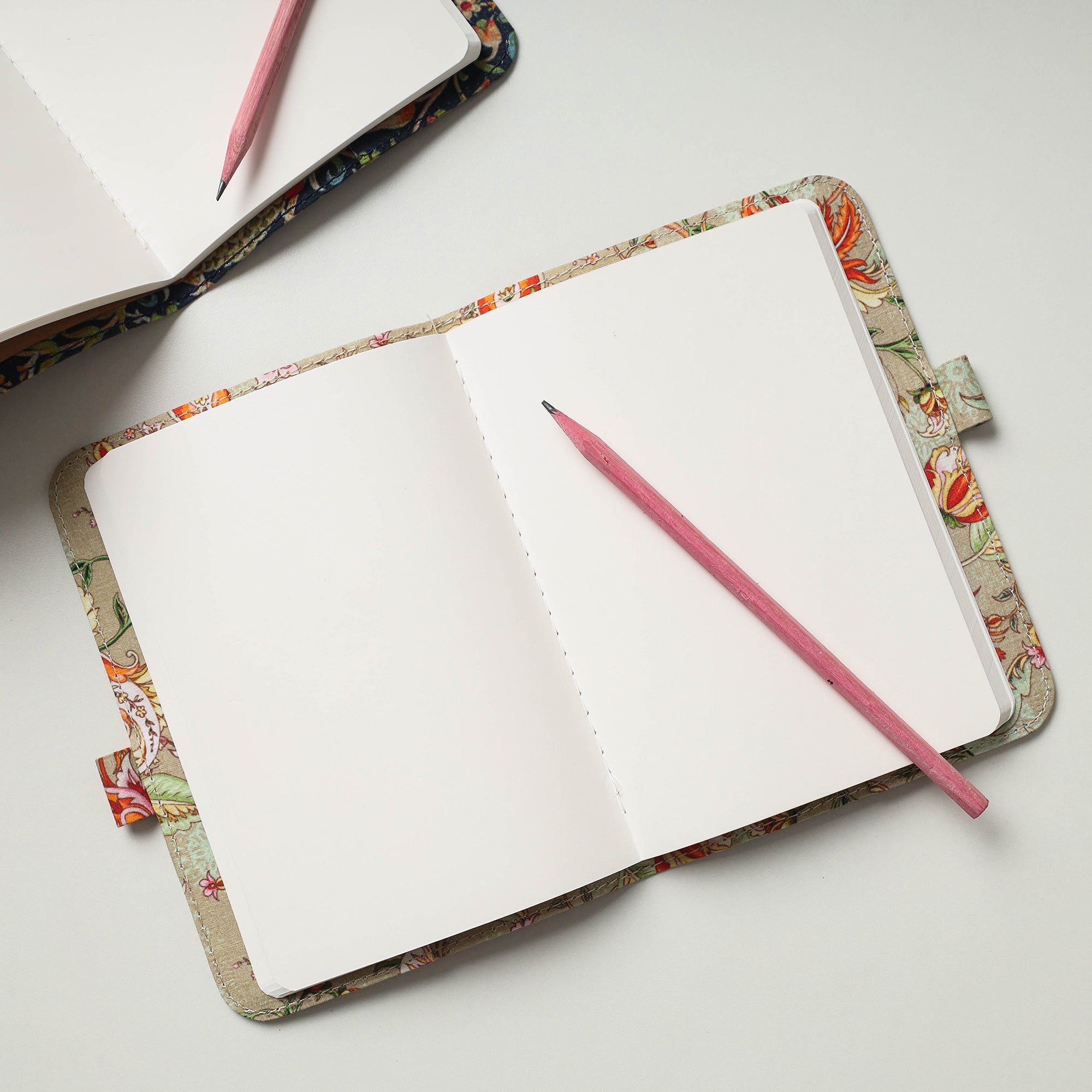 SUKRITI INPRINT Beige - Floral Printed Handmade Classic Notebook with Pencil (Large) - view 2