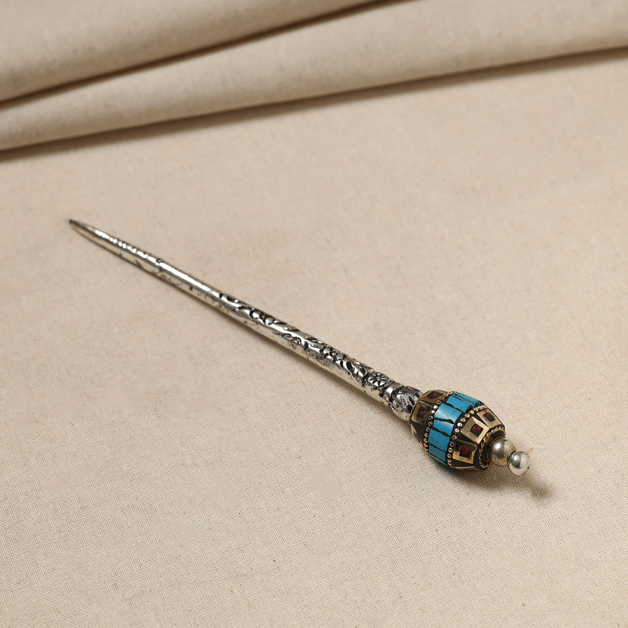 WHITE RIVER STORIES Antique Finish Oxidised German Silver Juda Stick - view 2