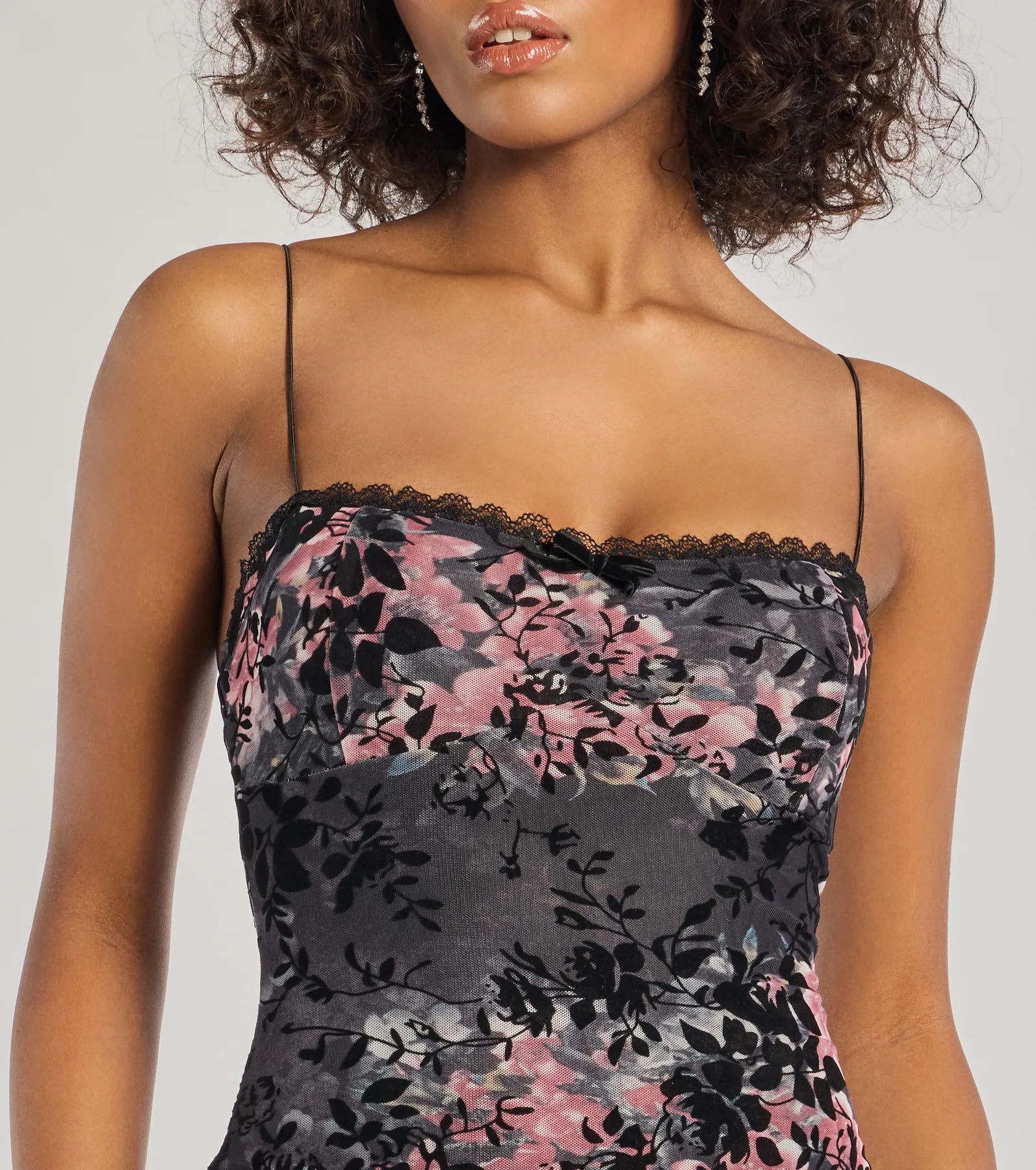 Windsor Flawless Look Flocked Floral Mesh Bodycon Midi Dress - view 3