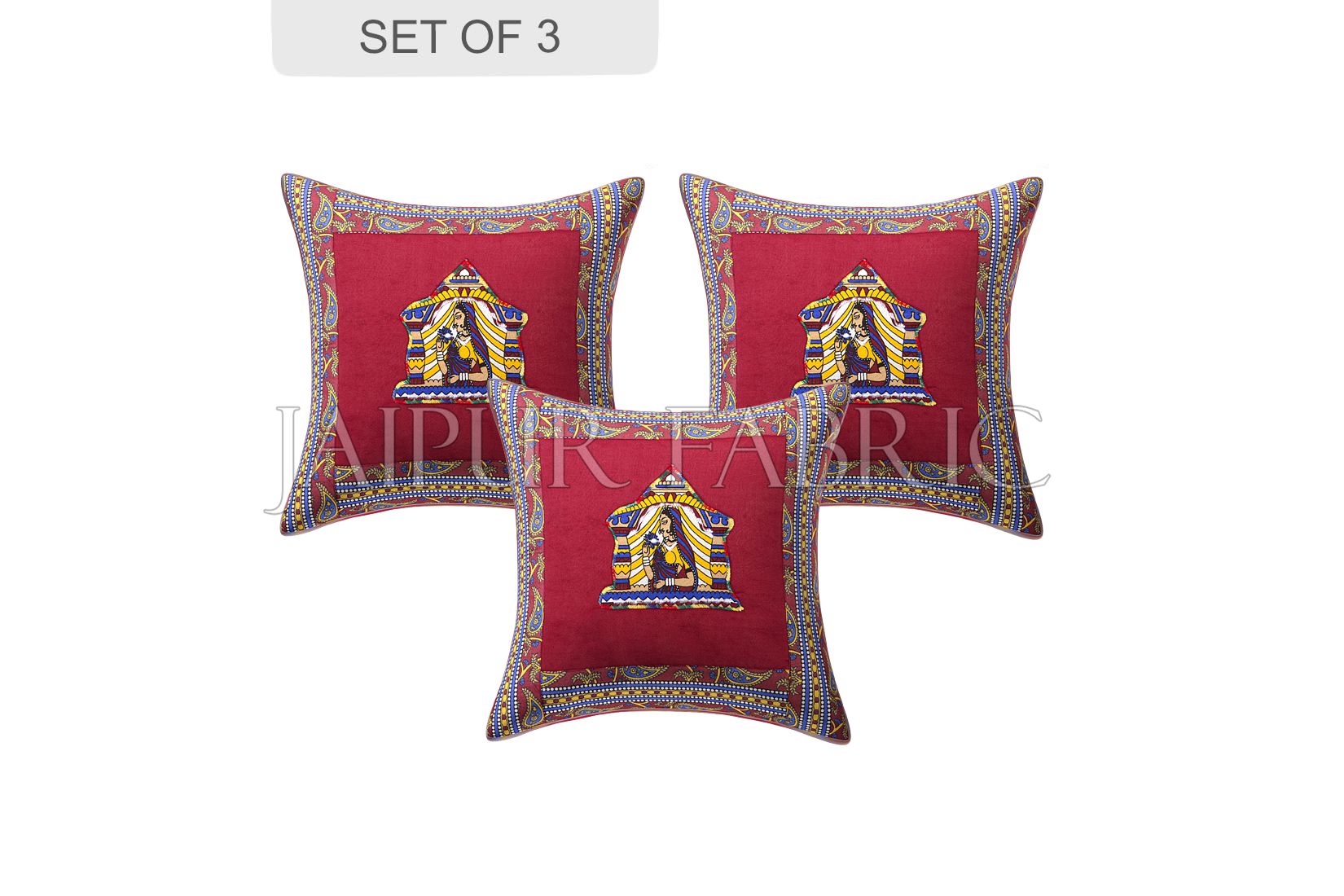 JaipurFabric® Maroon Doli Design Patchwork & Applique Cushion Cover - view 2