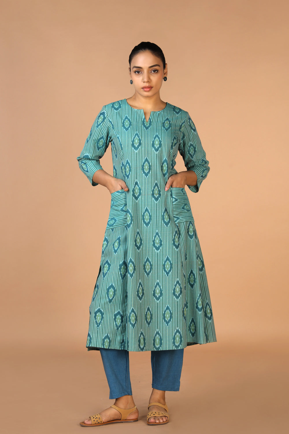Kalanjali Ethnics Handwoven Cotton Pochampally Ikat Kurti