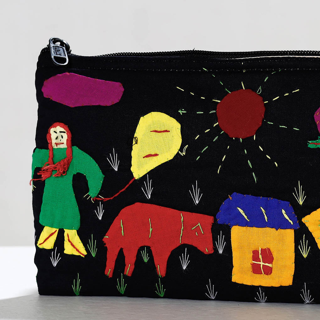 ASHOKA ASSEMBLE - CELEBRATING CRAFTS OF ODISHA Black - Pipli Applique Work Cotton Cosmetic Pouch - view 2