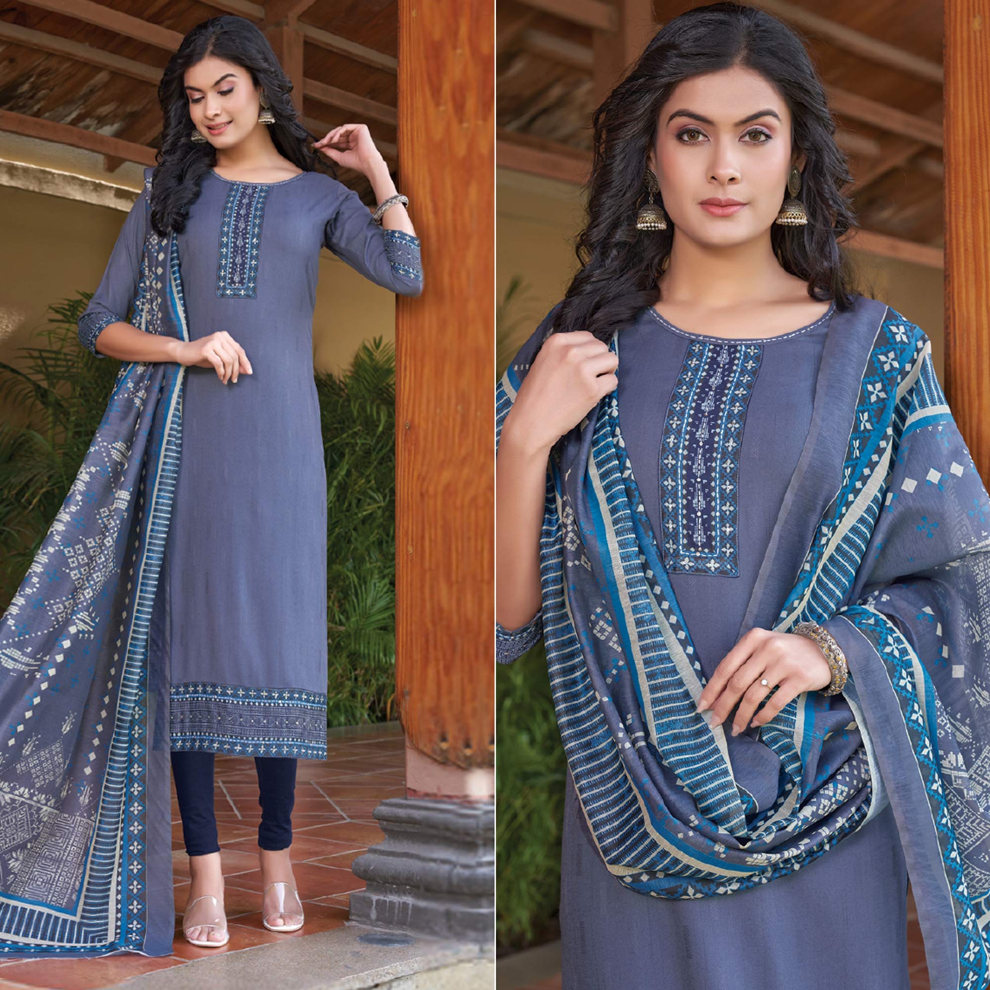 Grey dupattas – BlackTree 6-grey-embroidered-rayon-kurti-with-dupatta