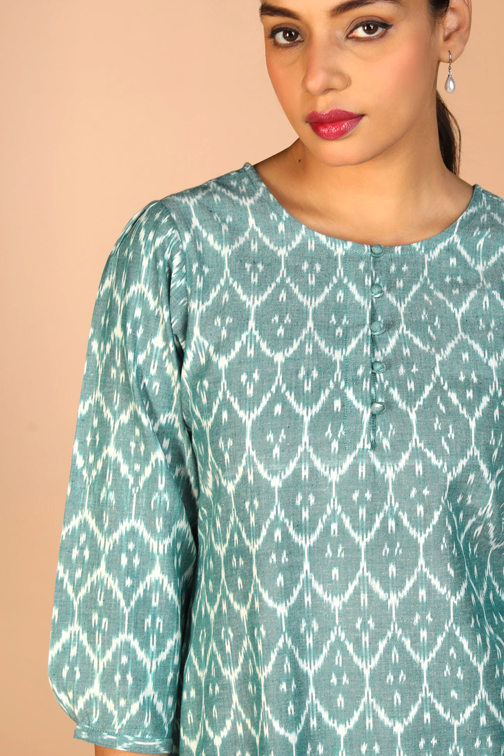 Kalanjali Ethnics Cotton Ikat Kurti – Women's, OCEAN BLUE - view 9