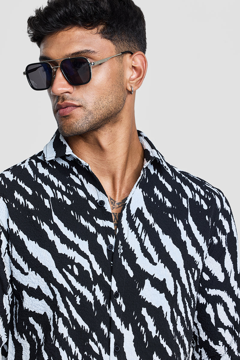 SNITCH Black Textured Animal Print Shirt - view 5