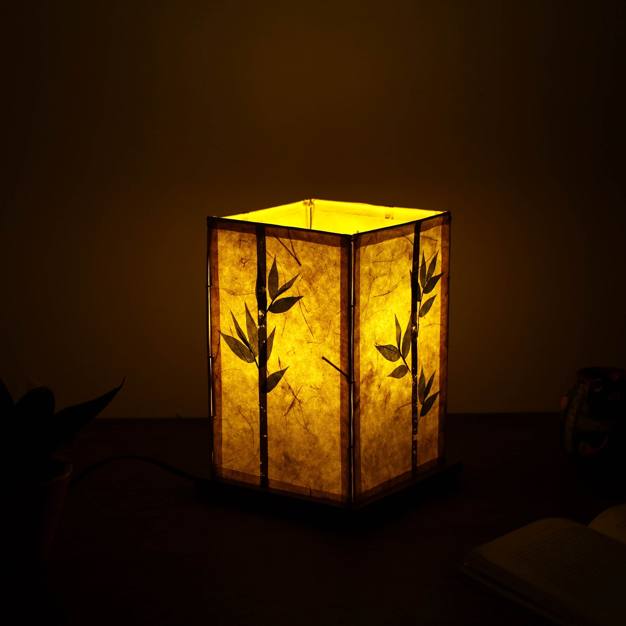 SHRADHANJALI - AN AUROVILLE UNIT Bamboo Art Work Lamp Shade with Wooden Base