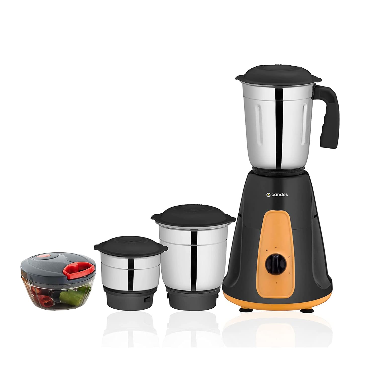 Candes MG154 Maple 550-Watt Mixer Grinder with 3 Jars (Powerful Motor and 2 Year Warranty Orange/Black) + Quick Hand Vegetables & Fruit Chopper Black,
