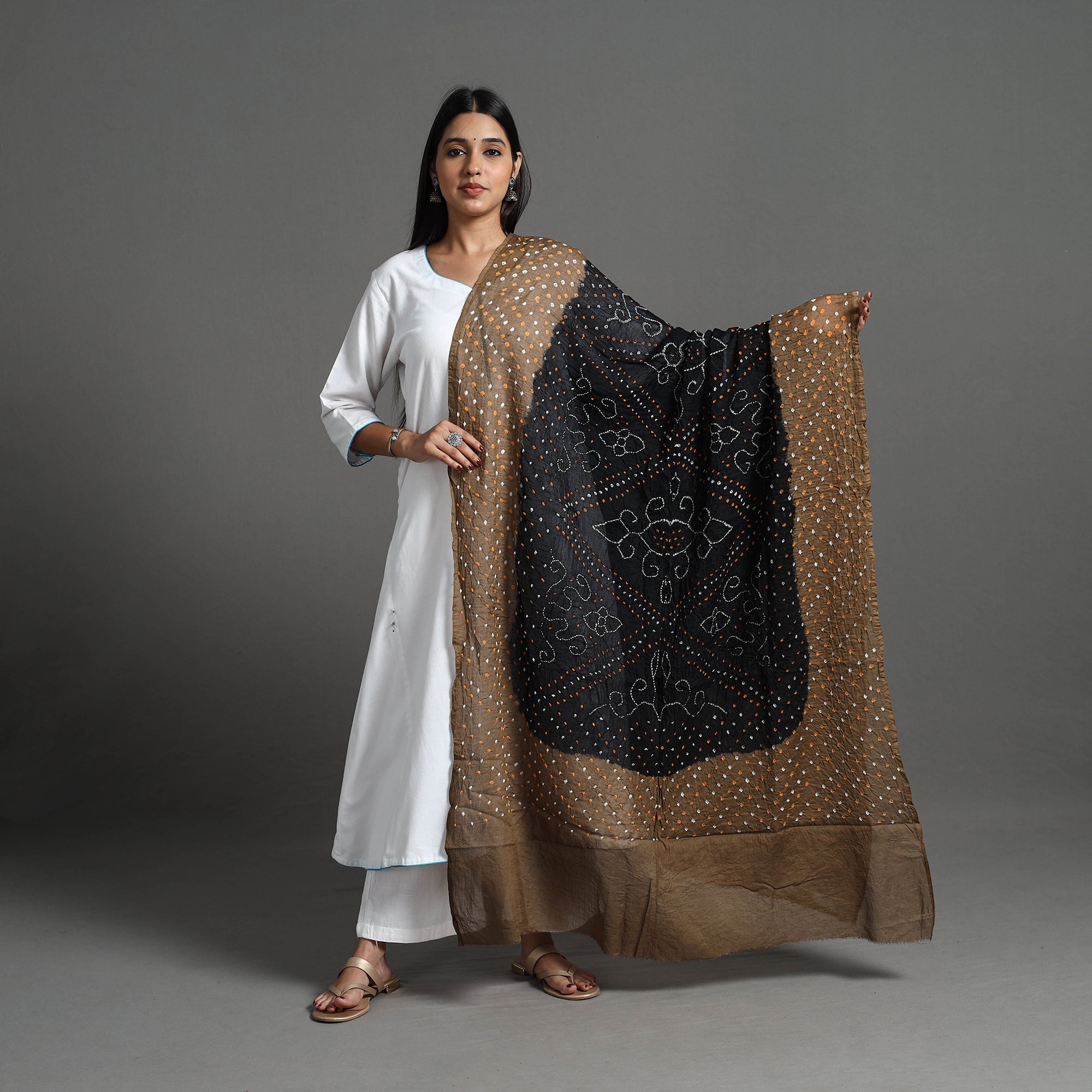 KACHCHH JI CHHAAP Brown - Kutch Tie-Dye Cotton Bandhani Dupatta 05