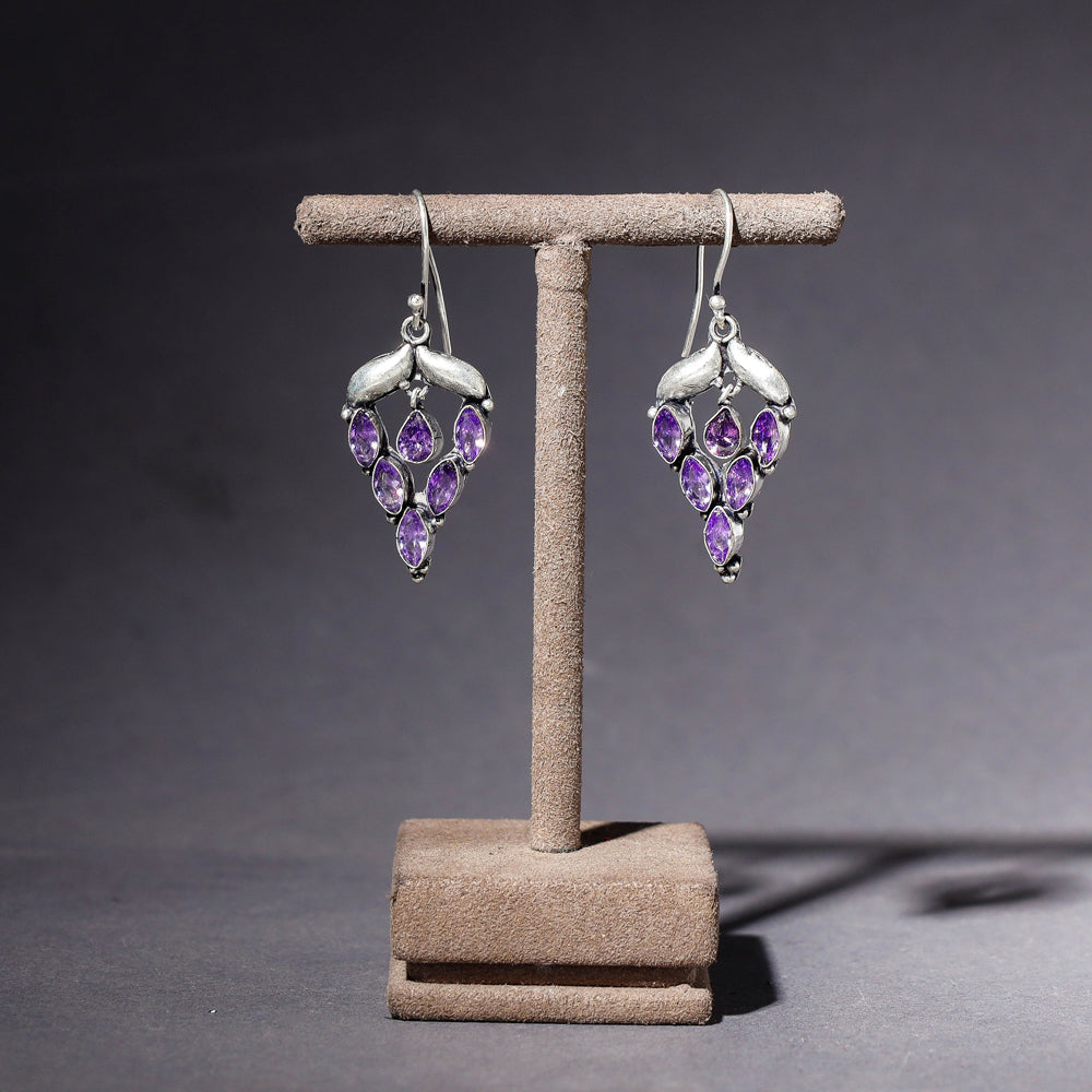 WHITE RIVER STORIES Antique Finish Oxidised German Silver Stone Earrings